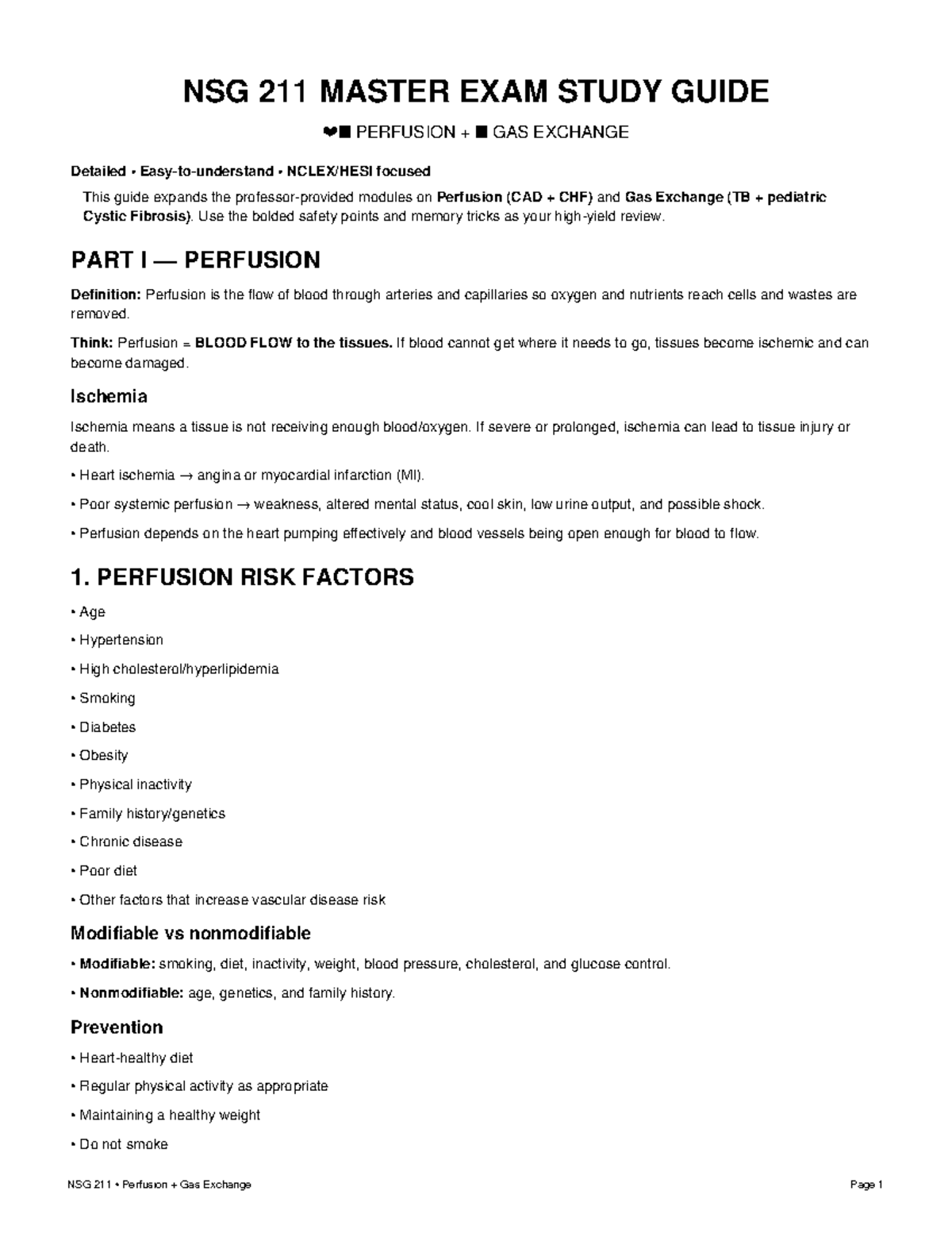 NSG 211 Final Exam Study Guide: Perfusion & Gas Exchange Insights - Studocu