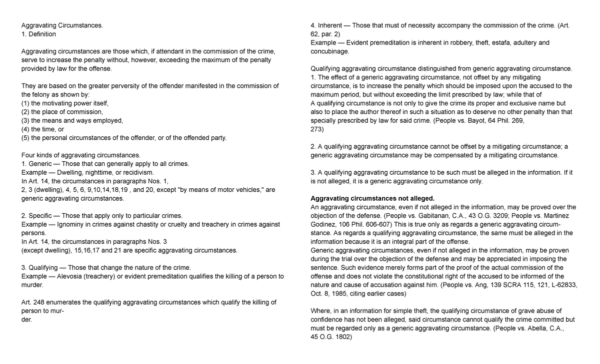 Aggravating Circumstances in Criminal Law: Definitions and Types - Studocu