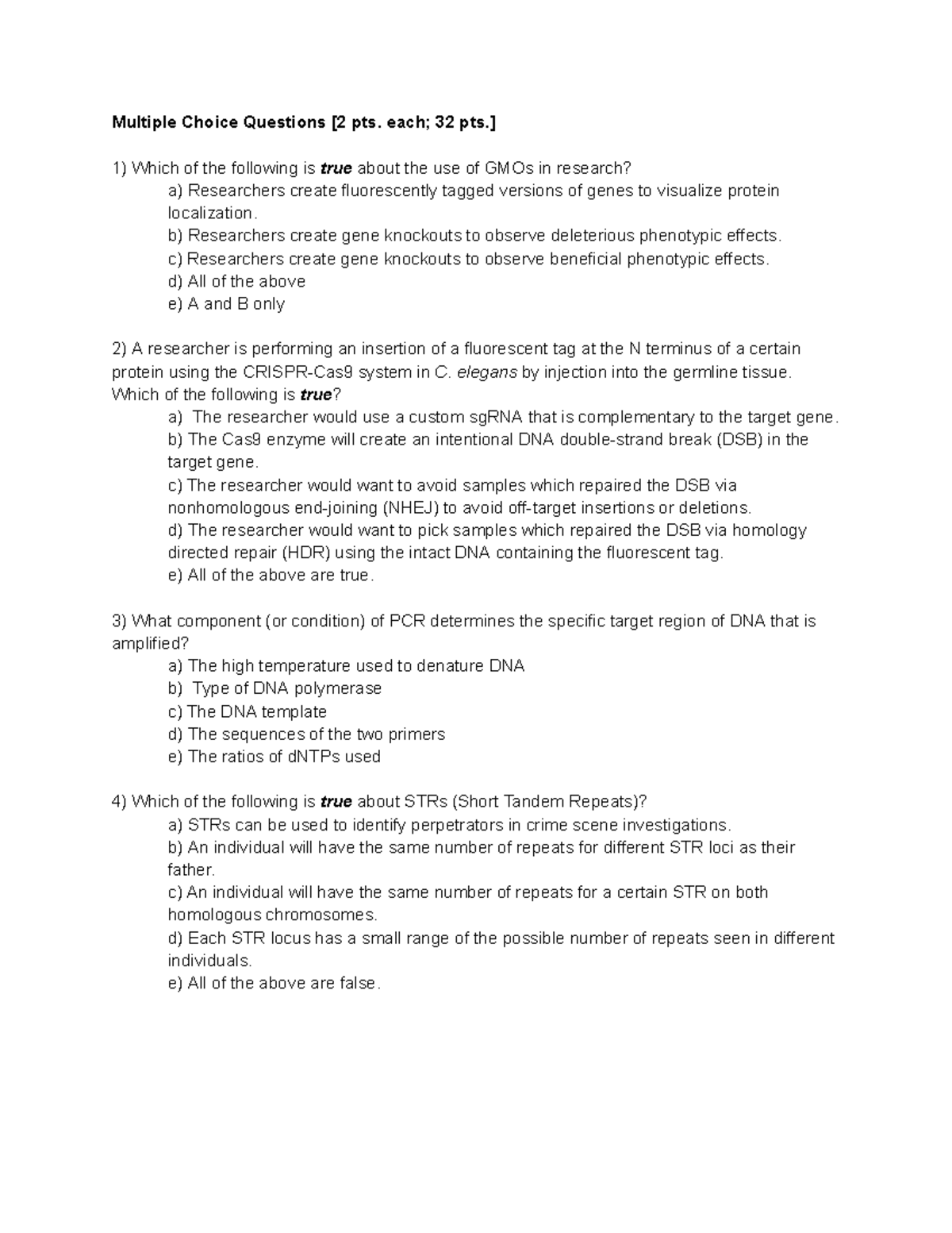 Biology 101: Multiple Choice Questions - Studocu