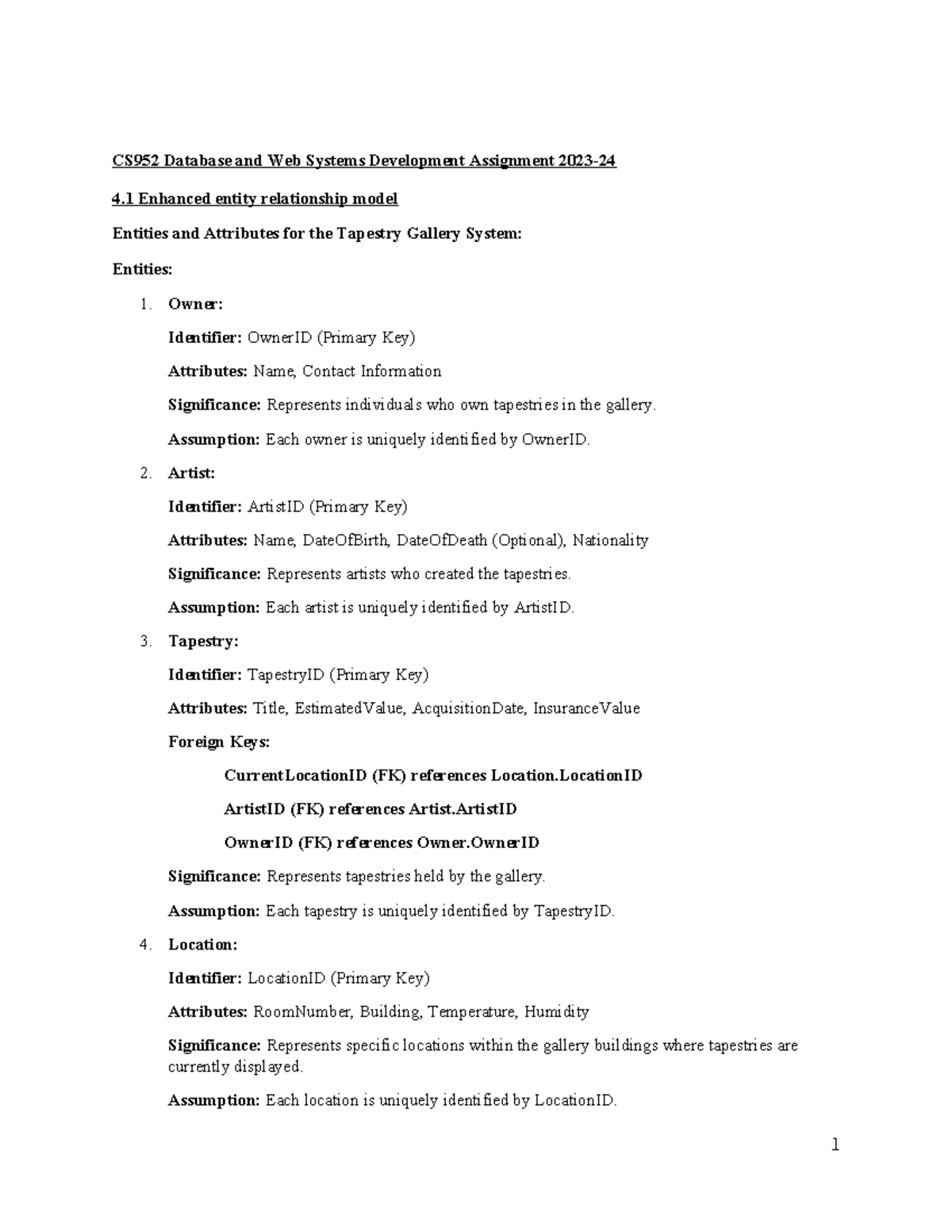 CS952 Database and Web Systems Development: Assignment 2023 - Studocu