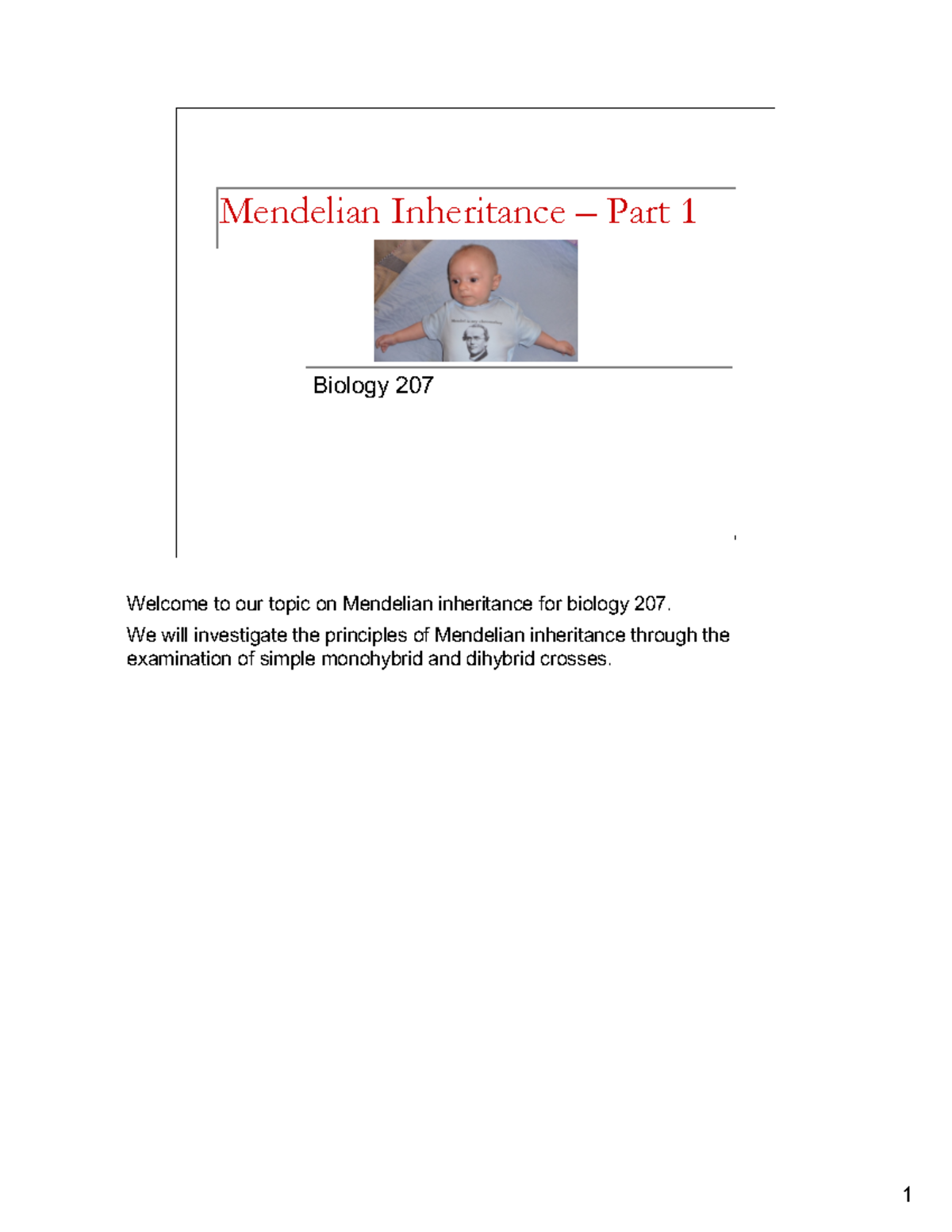 Mendelian Inheritance Overview and Principles for BIOL 207 - Studocu