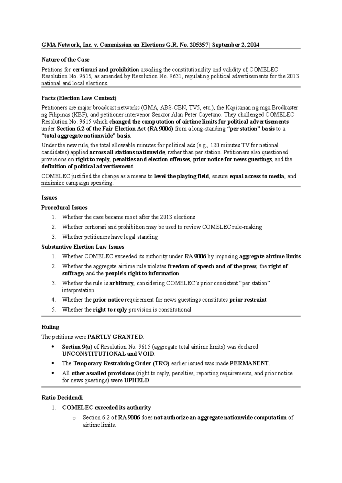 Election Law I-II Cases Overview and Key Takeaways - Studocu