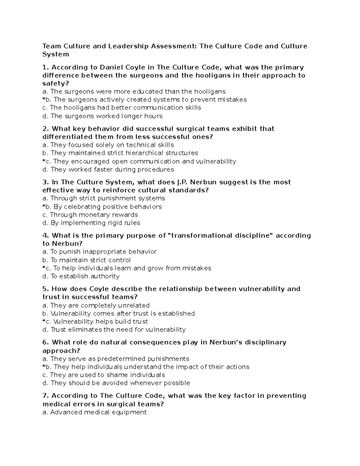 Team Culture Assessment: Insights from The Culture Code & System - Studocu