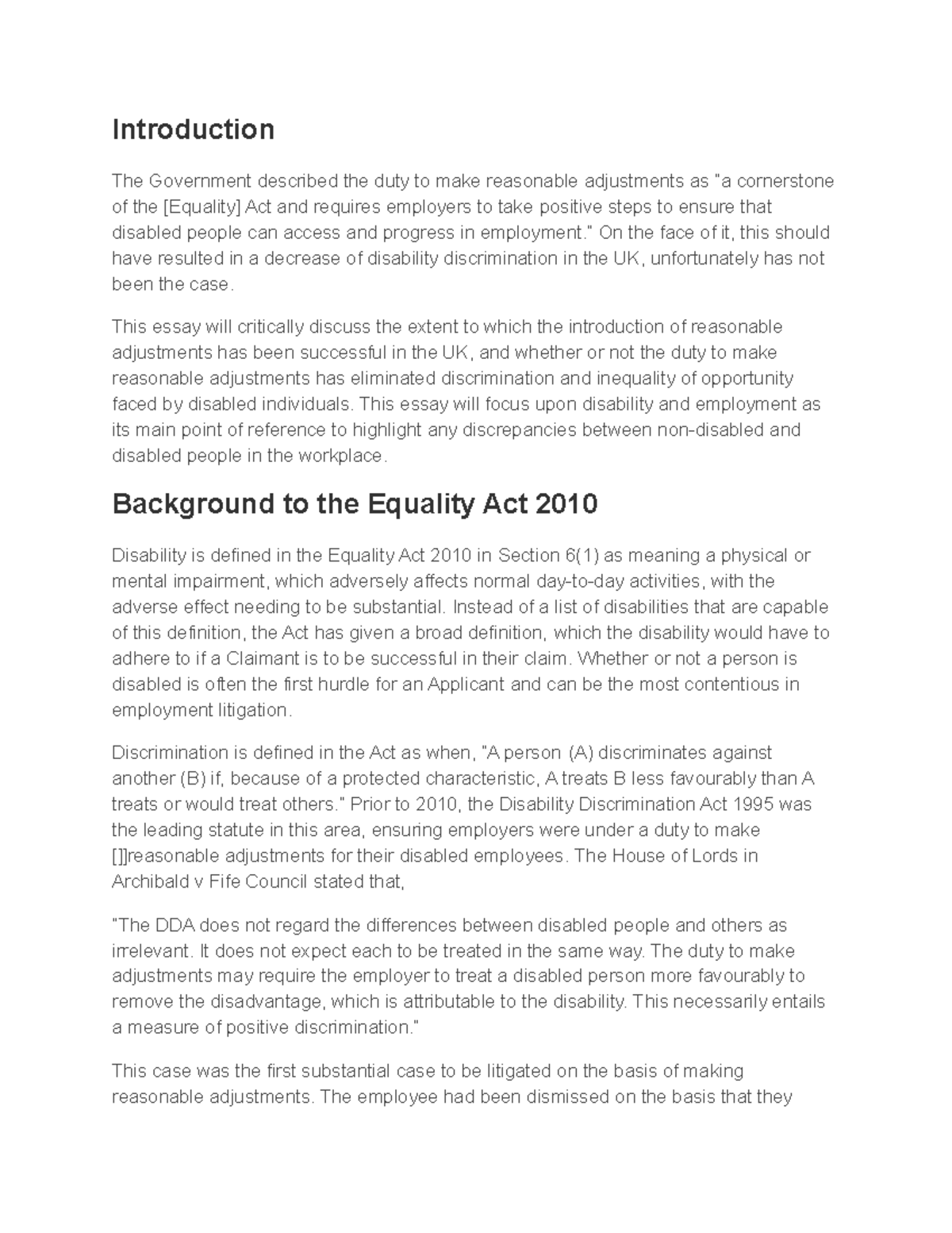 Essay - Discrimination Law EA 2010 - Introduction The Government ...