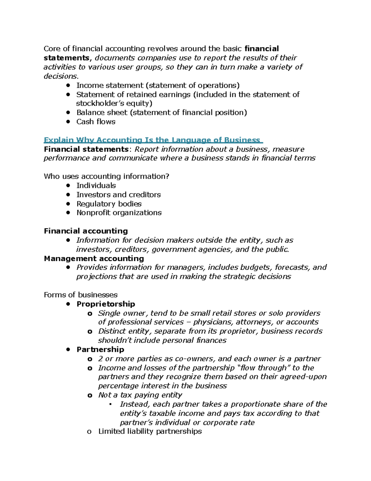 ACC 151 Chapter 1 Financial Accounting Overview and Key Concepts - Studocu