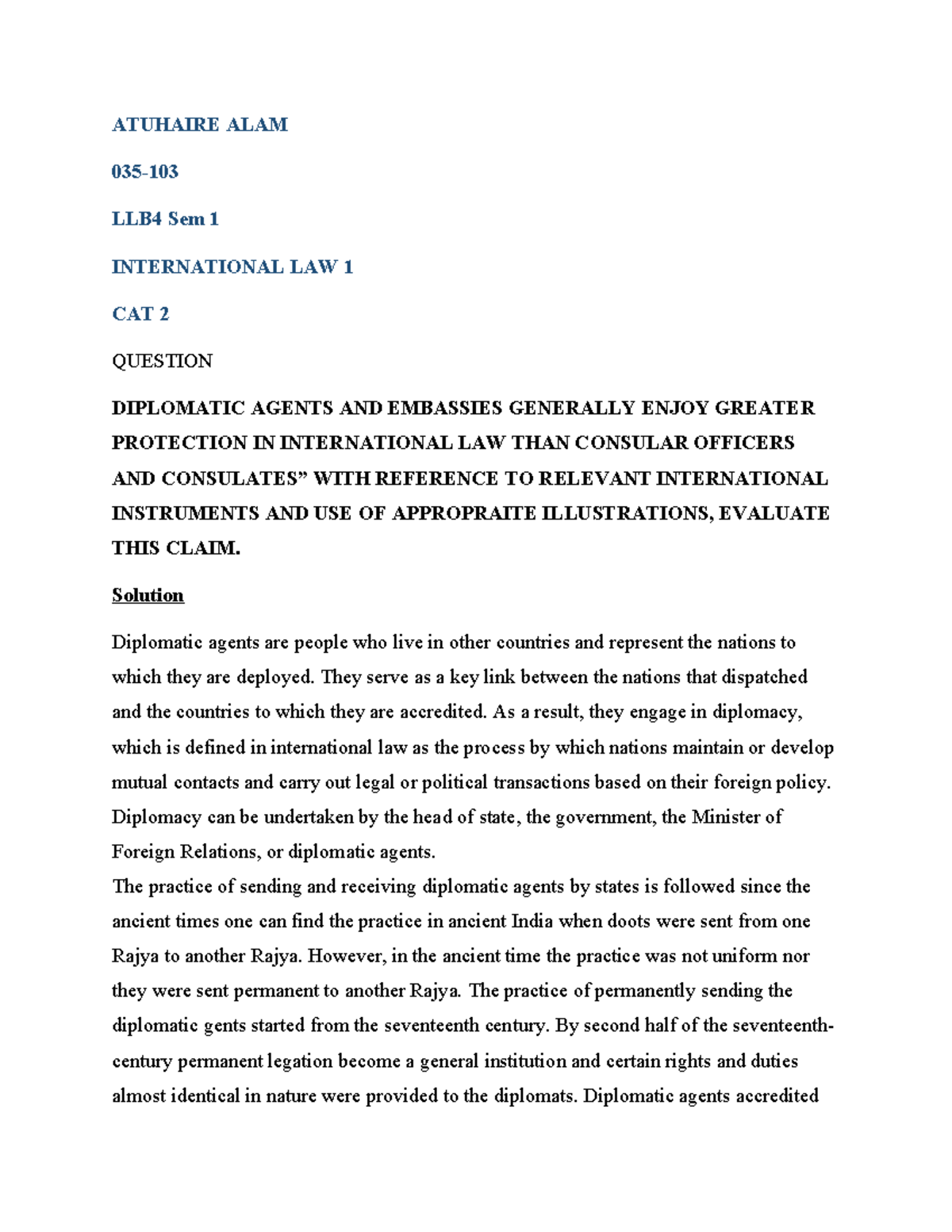 International LAW - all notes for ALam - ATUHAIRE ALAM 035- LLB4 Sem 1 ...