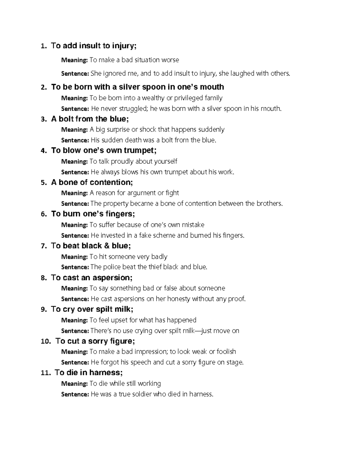 Idiom Meanings and Usage Examples (ENG 101) - Studocu