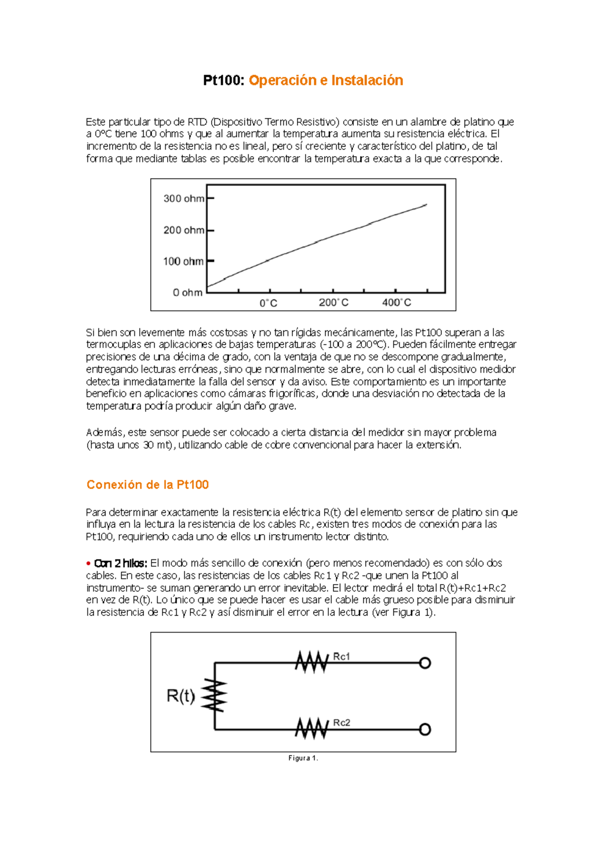 Descripción y Funcionamiento del Sensor Pt100: Operación e Instalación ...