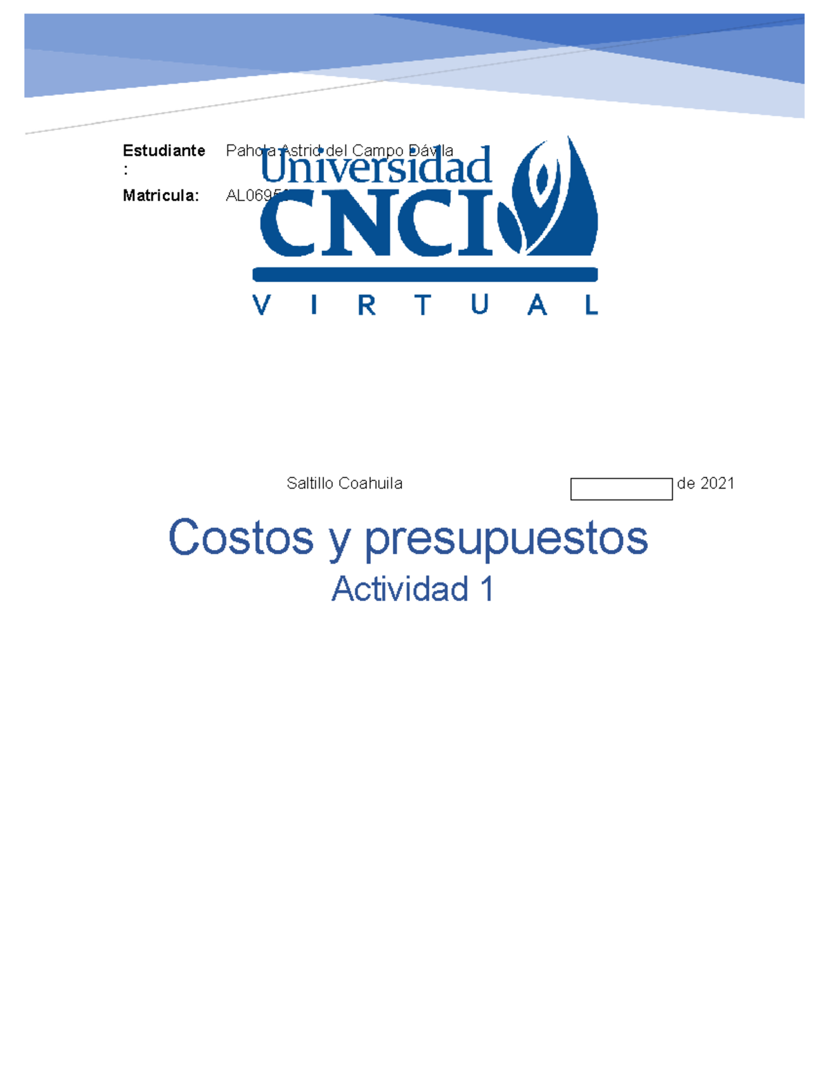 Actividad 1: Conceptos Básicos de Costos y Presupuestos - AL - Studocu