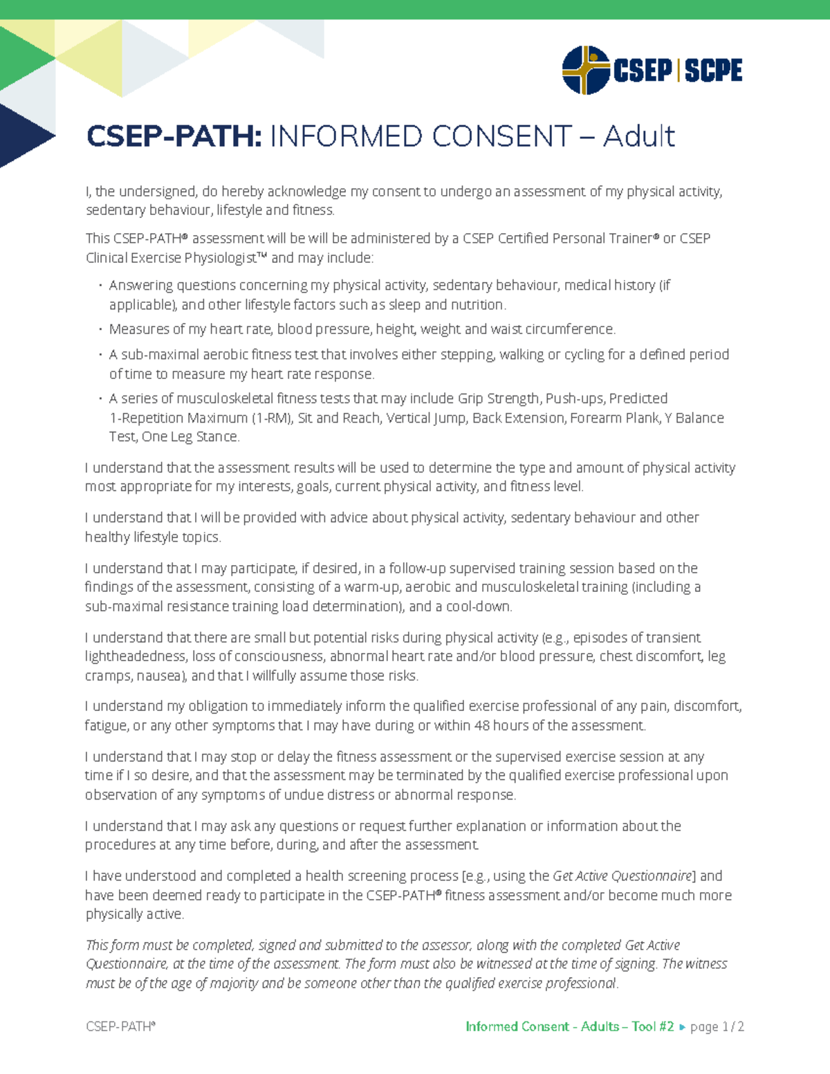 CSEP PATH 2019 Informed Consent Tool #2 for Adults - Studocu