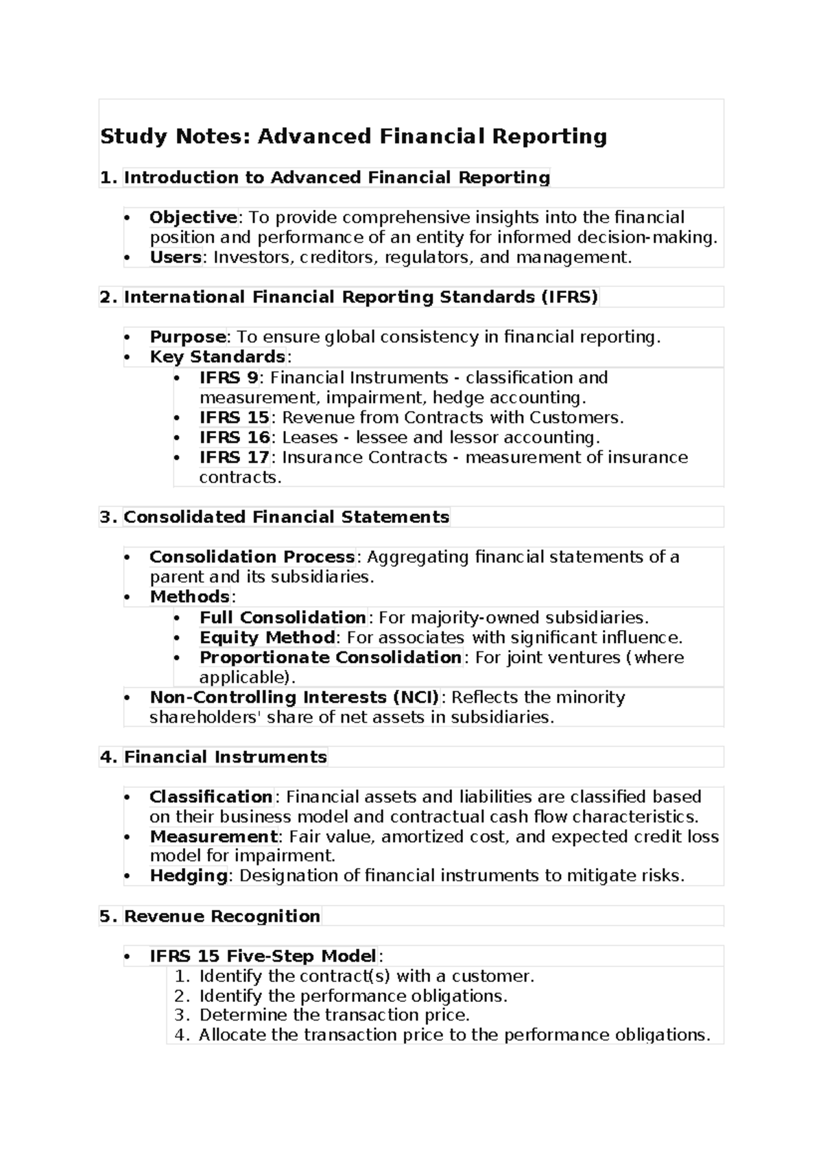 Advanced Financial Reporting Study Notes (AFR 400) - Comprehensive ...