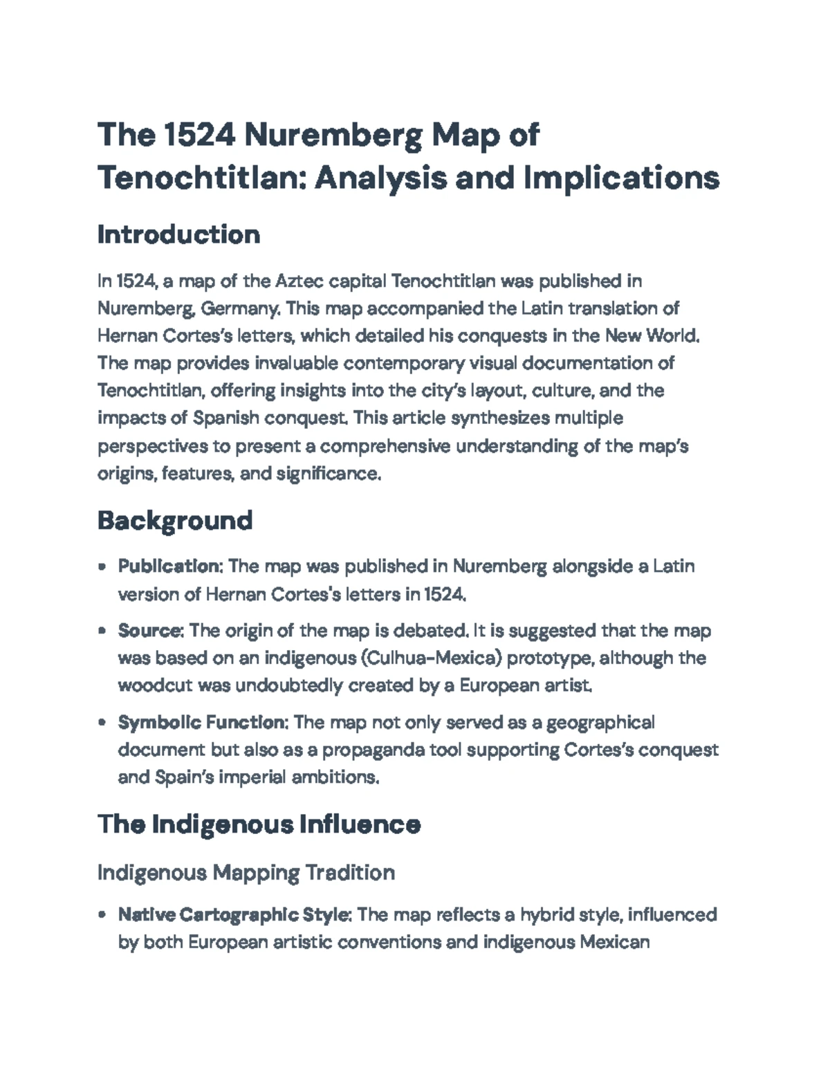 Analysis of the 1524 Nuremberg Map of Tenochtitlan: Sources & Meanings ...