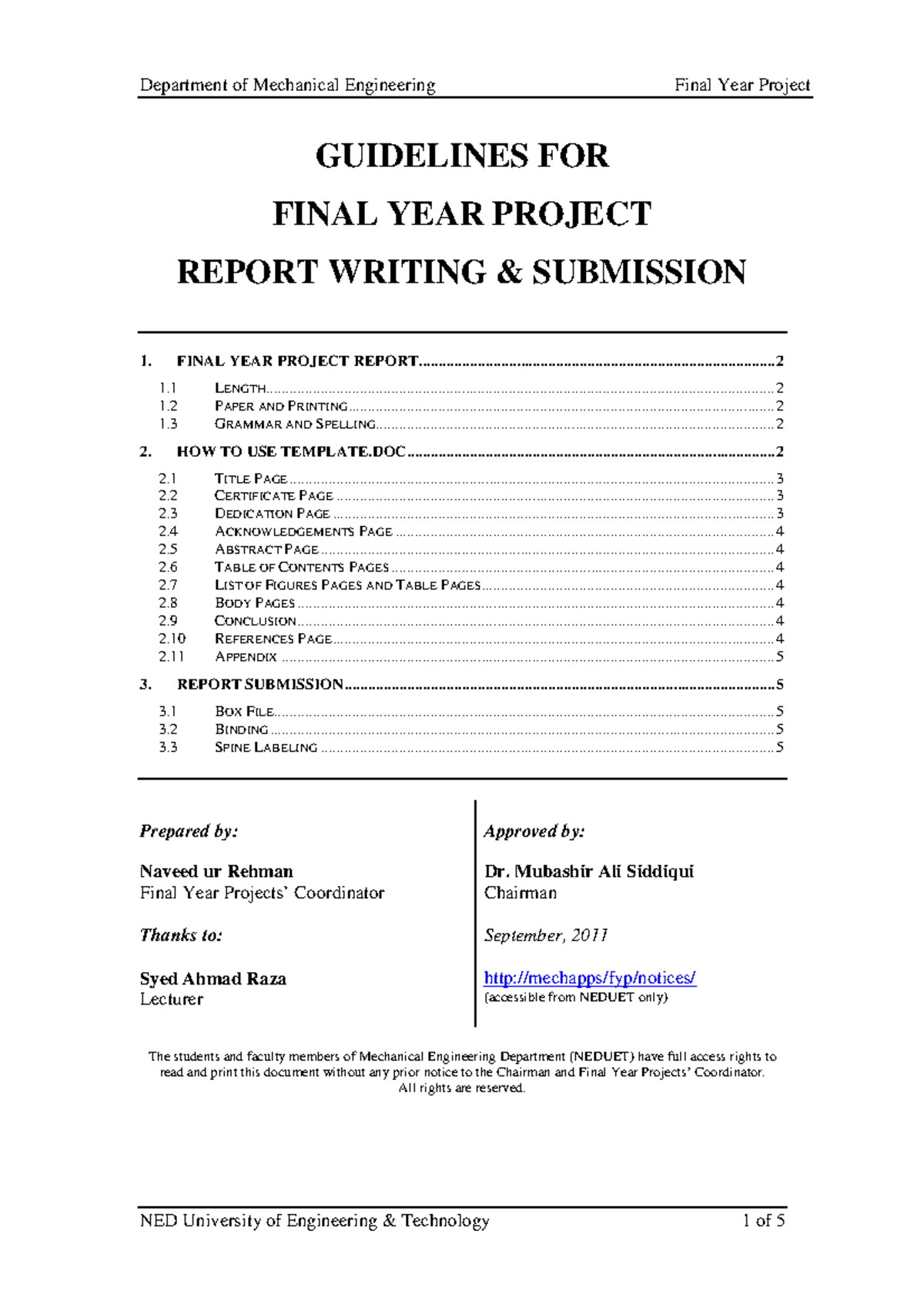 Guidelines for Writing & Submitting FYP Report (ENG-302) - Studocu