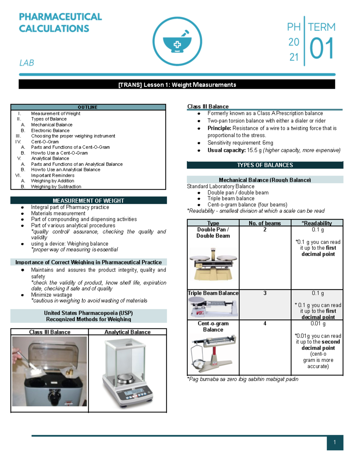 614-LAB Weight Measurement Techniques and Instruments for Pharmacy ...