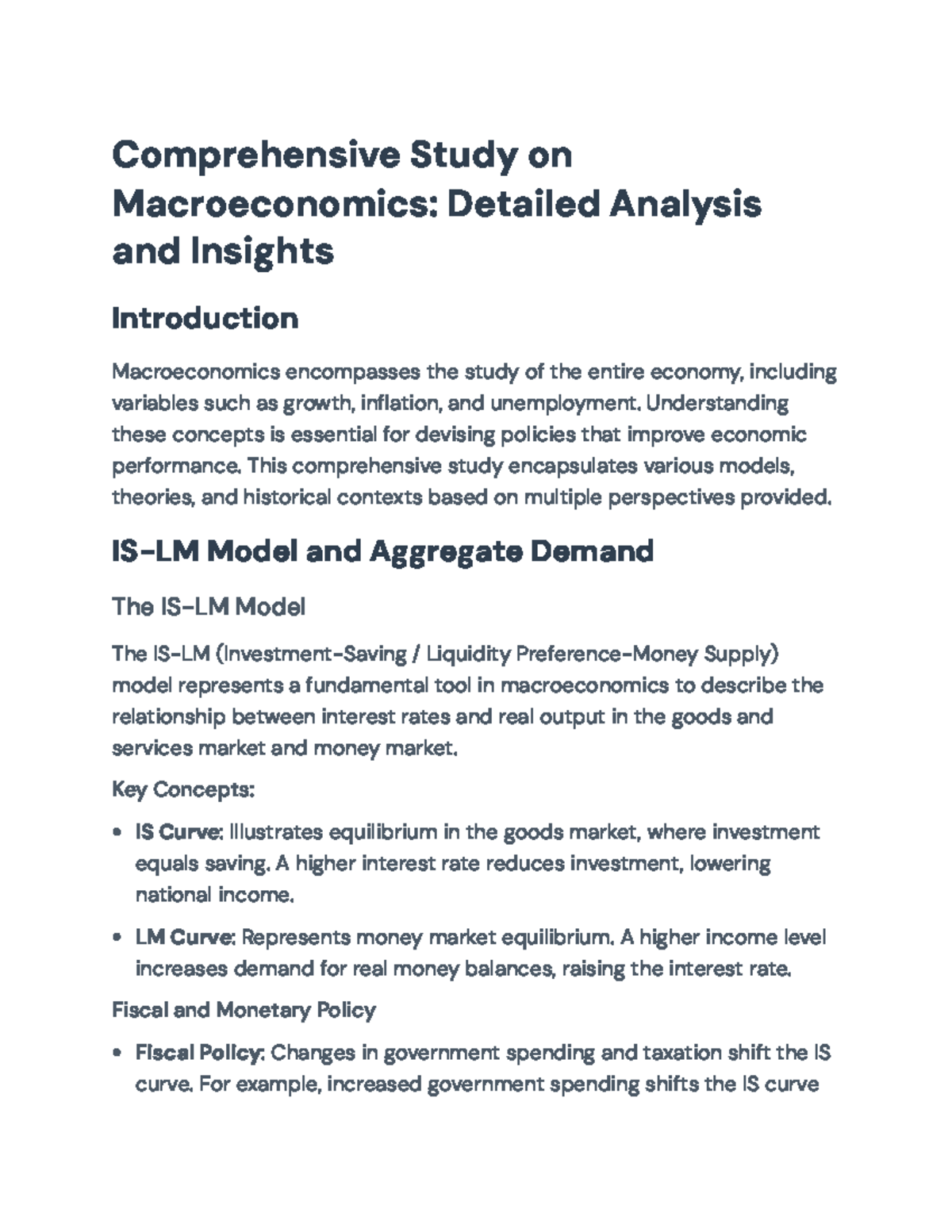 Comprehensive Analysis of Macroeconomics Concepts and Models ...