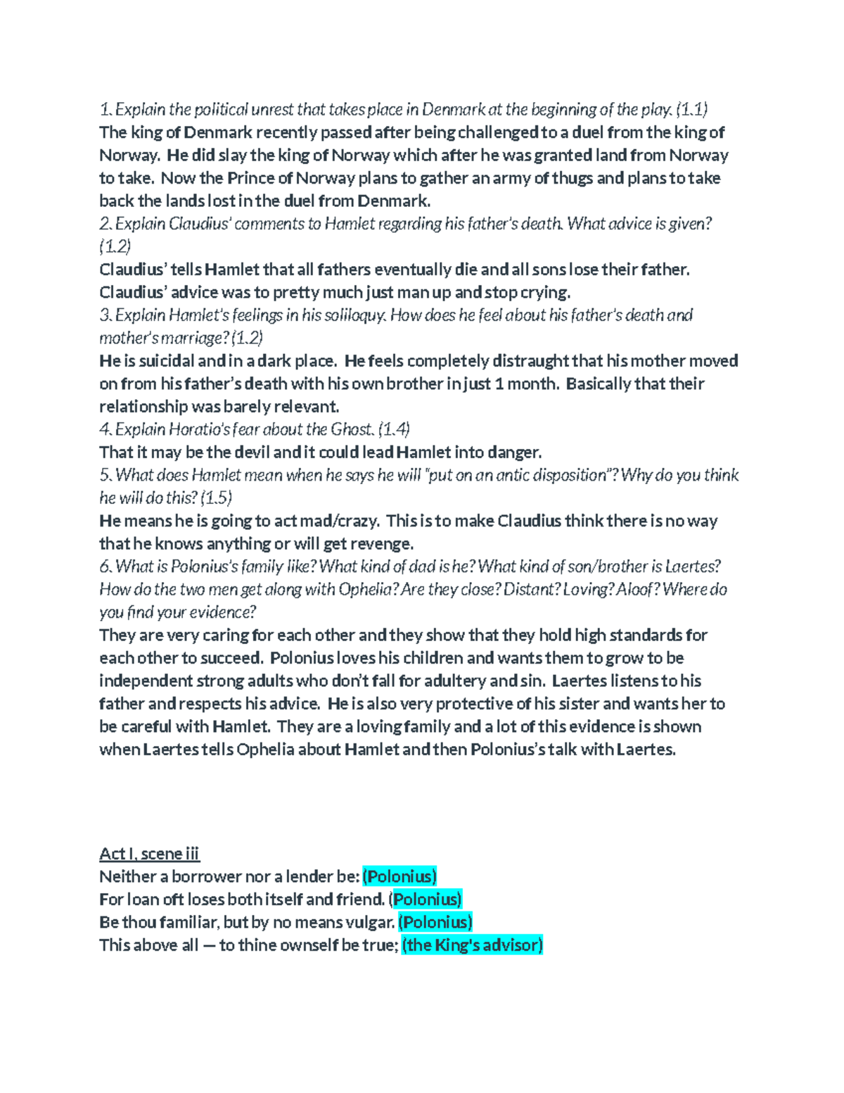 Hamlet Study Guide (ENG 101): Key Themes and Character Analysis - Studocu