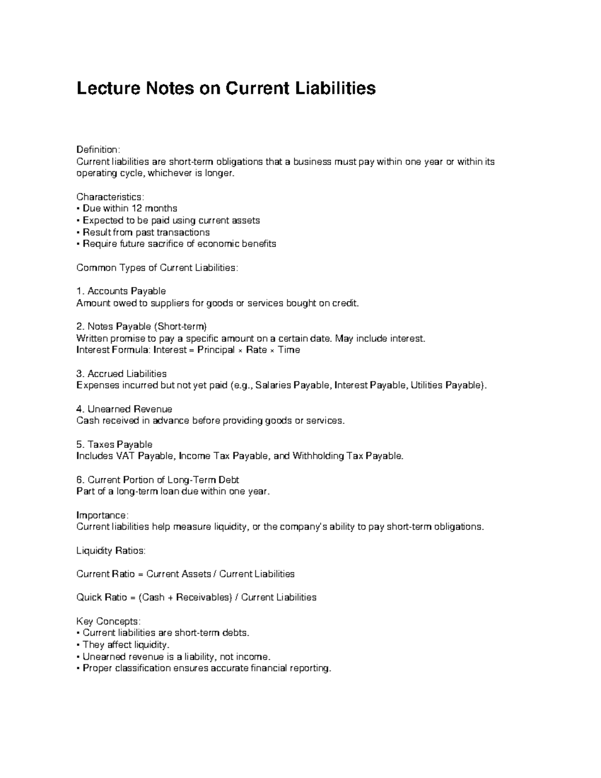 Lecture Notes: Understanding Current Liabilities in Finance - Studocu