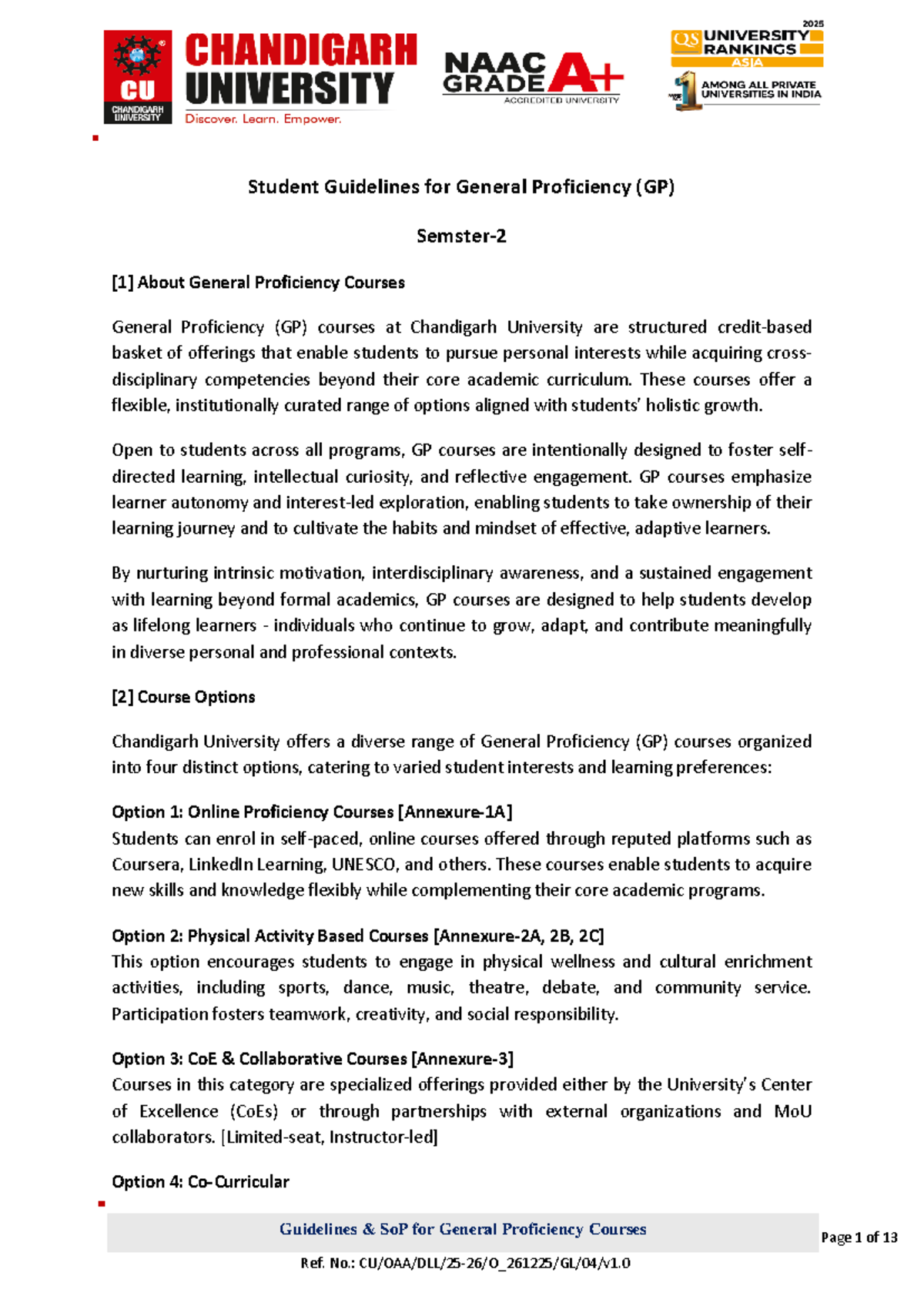 Guidelines for General Proficiency (GP) Courses at Chandigarh ...