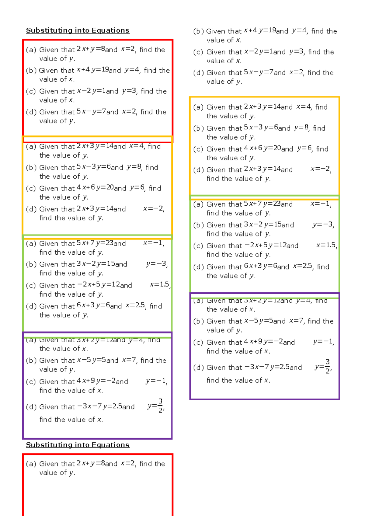 Substituting into Equations Practice Strips (Math 101) - Studocu