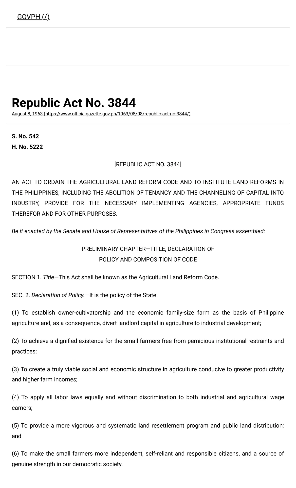 Agricultural LAND Reform CODE RA 3844 - Republic Act No. 3844 August 8 ...