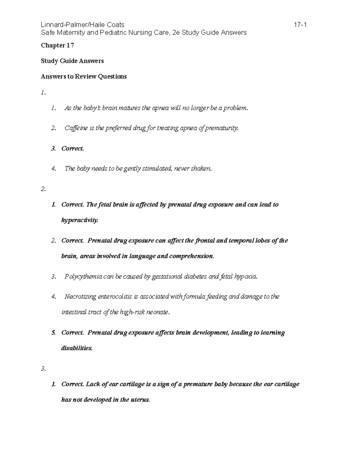 Nursing OB Class - Chapter 17 Study Guide Answers (Safe Maternity Care ...