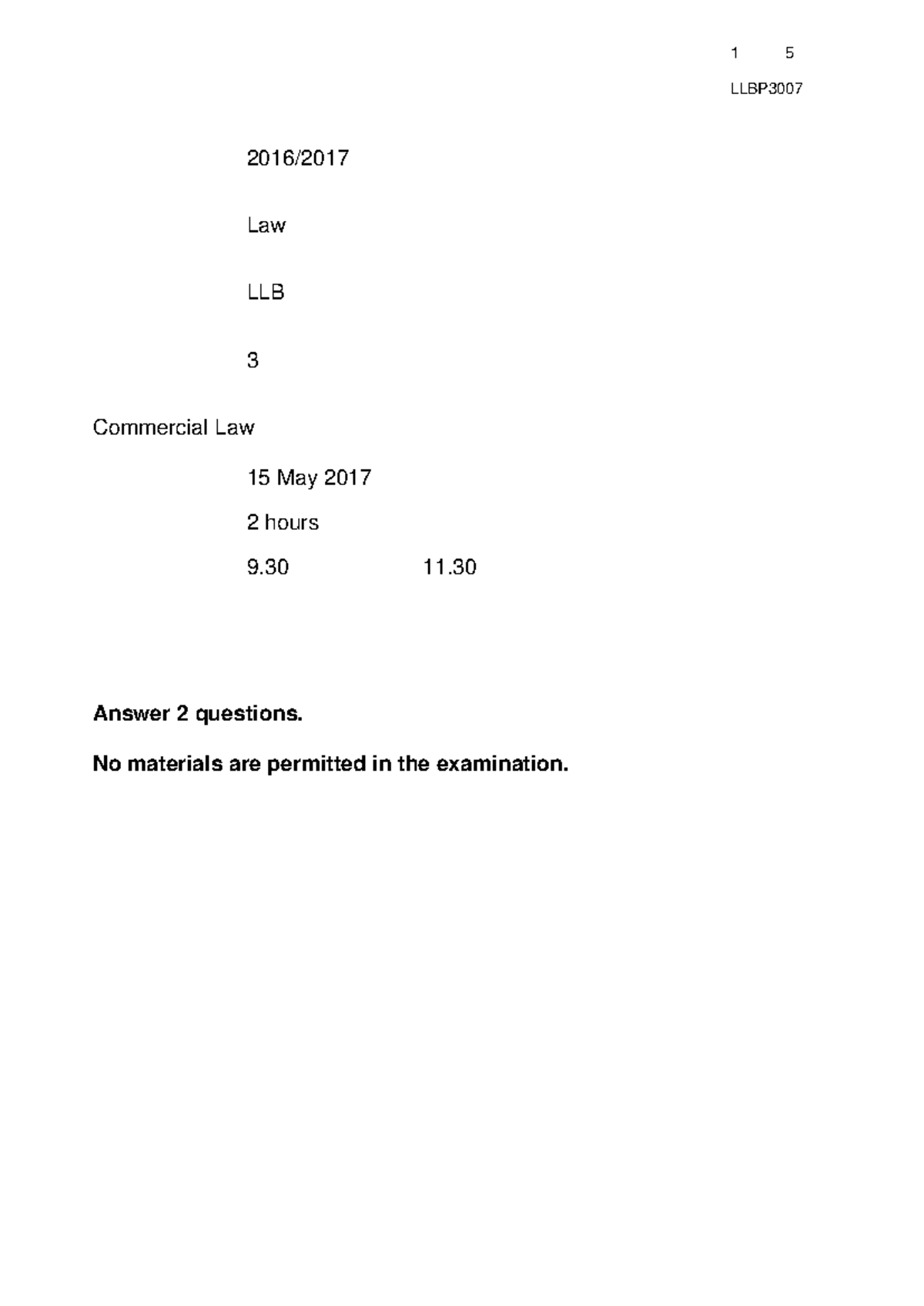 LLBP3007 Commercial Law Final Exam Assessment Case Studies and Issues ...