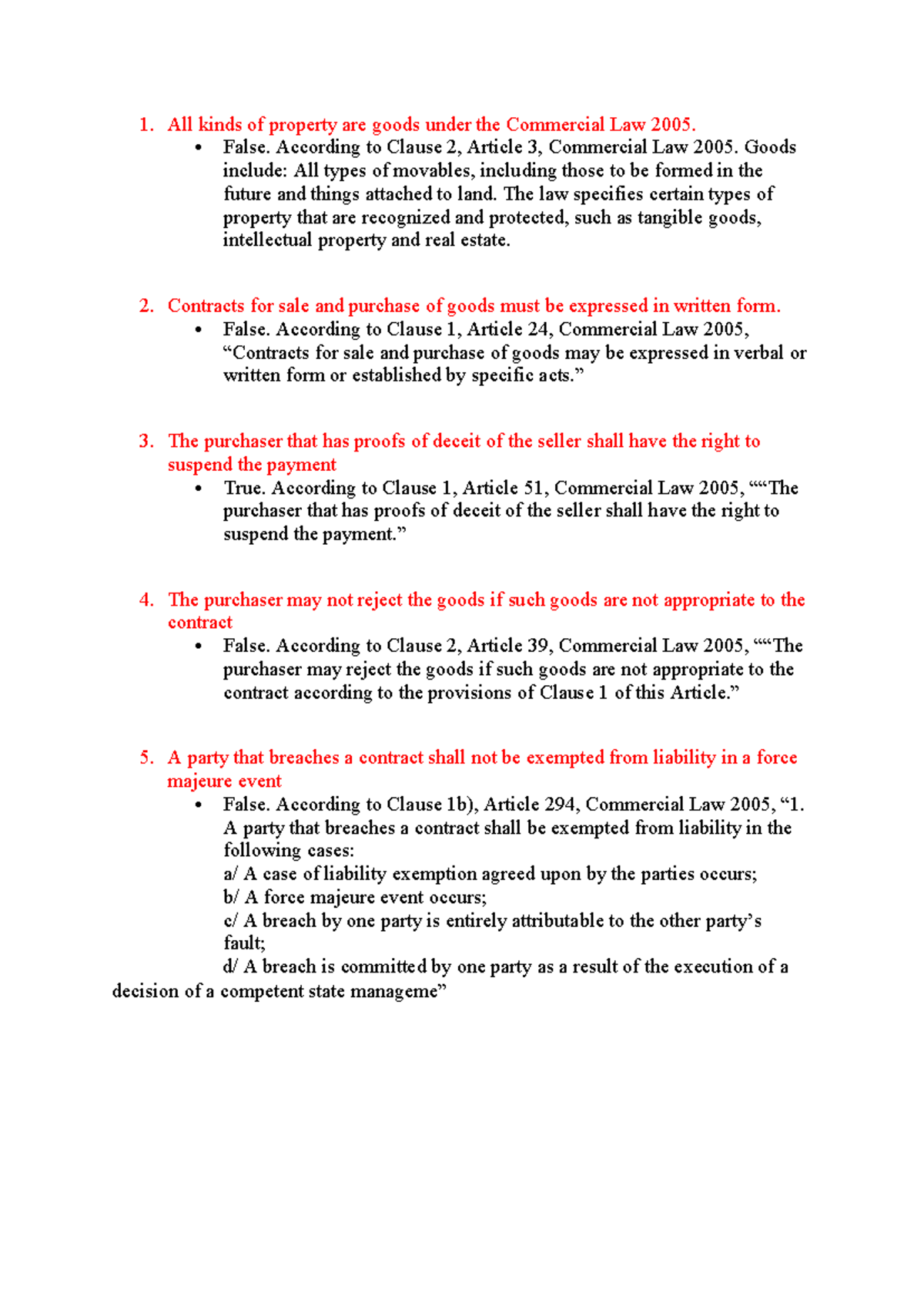 Commercial Law 2005: Overview of Goods and Contract Principles - Studocu