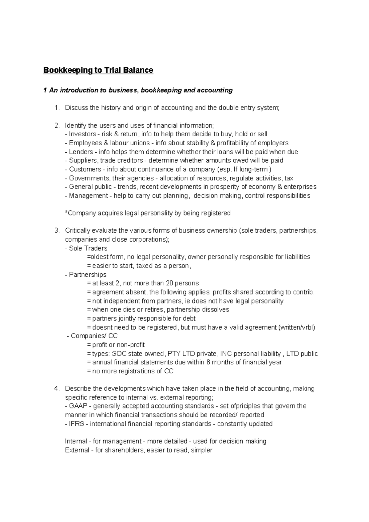 BKTB 101: Bookkeeping to Trial Balance Study Notes - Studocu