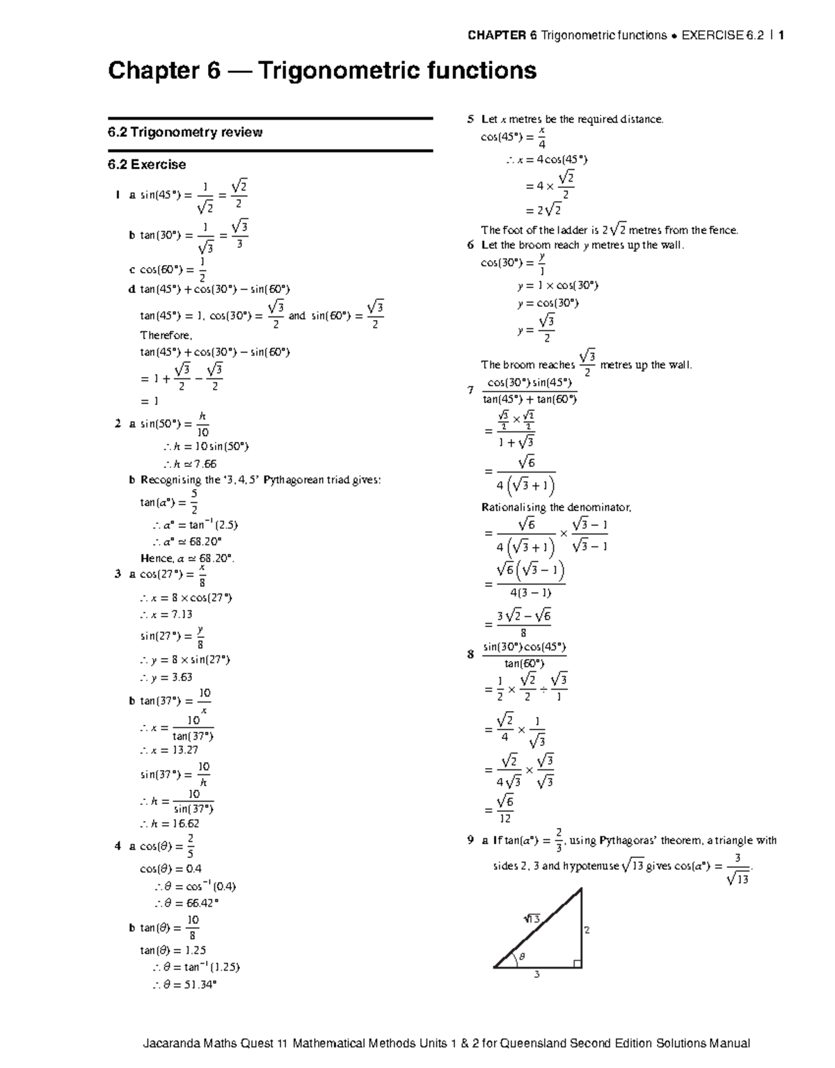 CHAPTER 6 Trigonometric Functions: Exercise 6.2 Solutions - Studocu