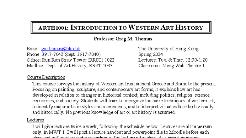 ARTH1001: Syllabus for Introduction to Western Art History - Studocu