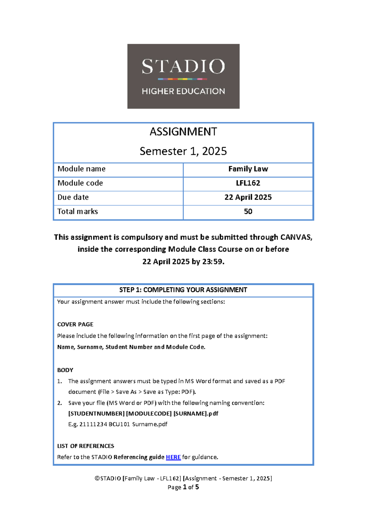LFL162 Family Law Assignment - Semester 1, 2025 Guidelines and ...
