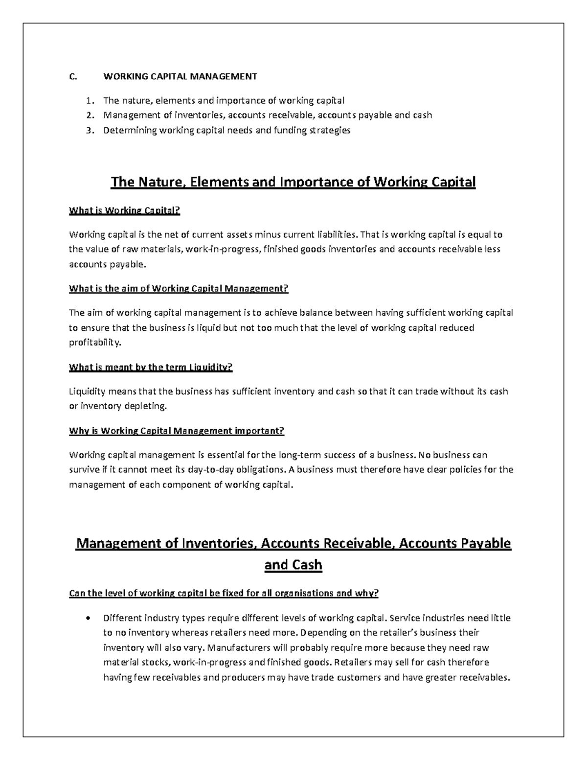 1287377375-C - Lecture Notes on Working Capital Management - Studocu
