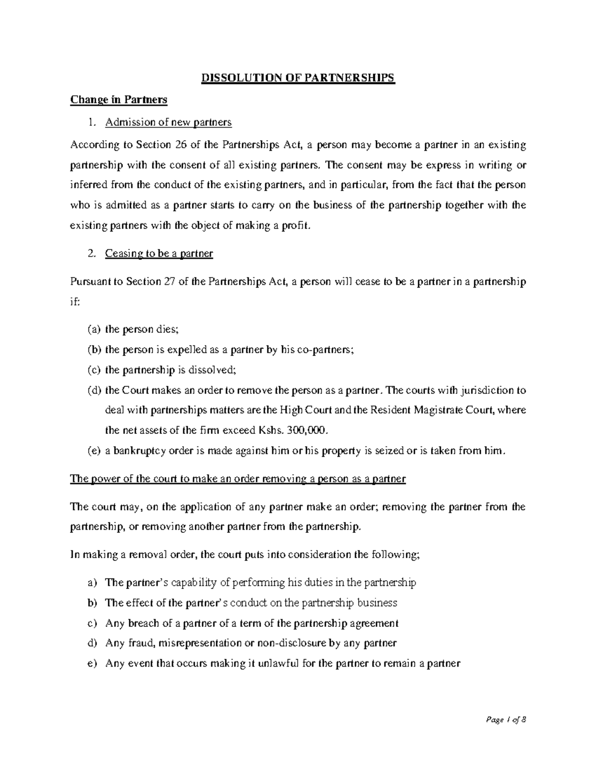 Dissolution of Partnerships: General & Limited Liability Overview - Studocu