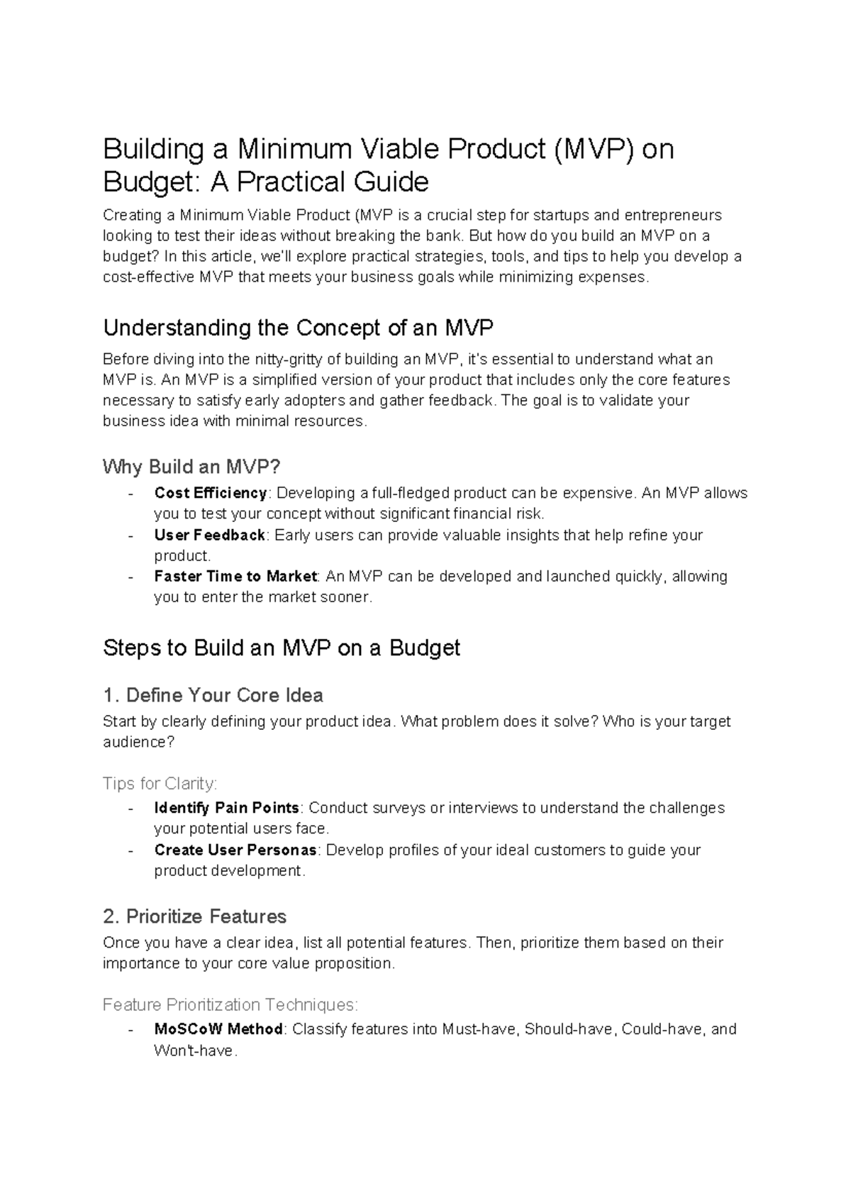 B4 Practical Strategies for Building an MVP on a Budget - Studocu