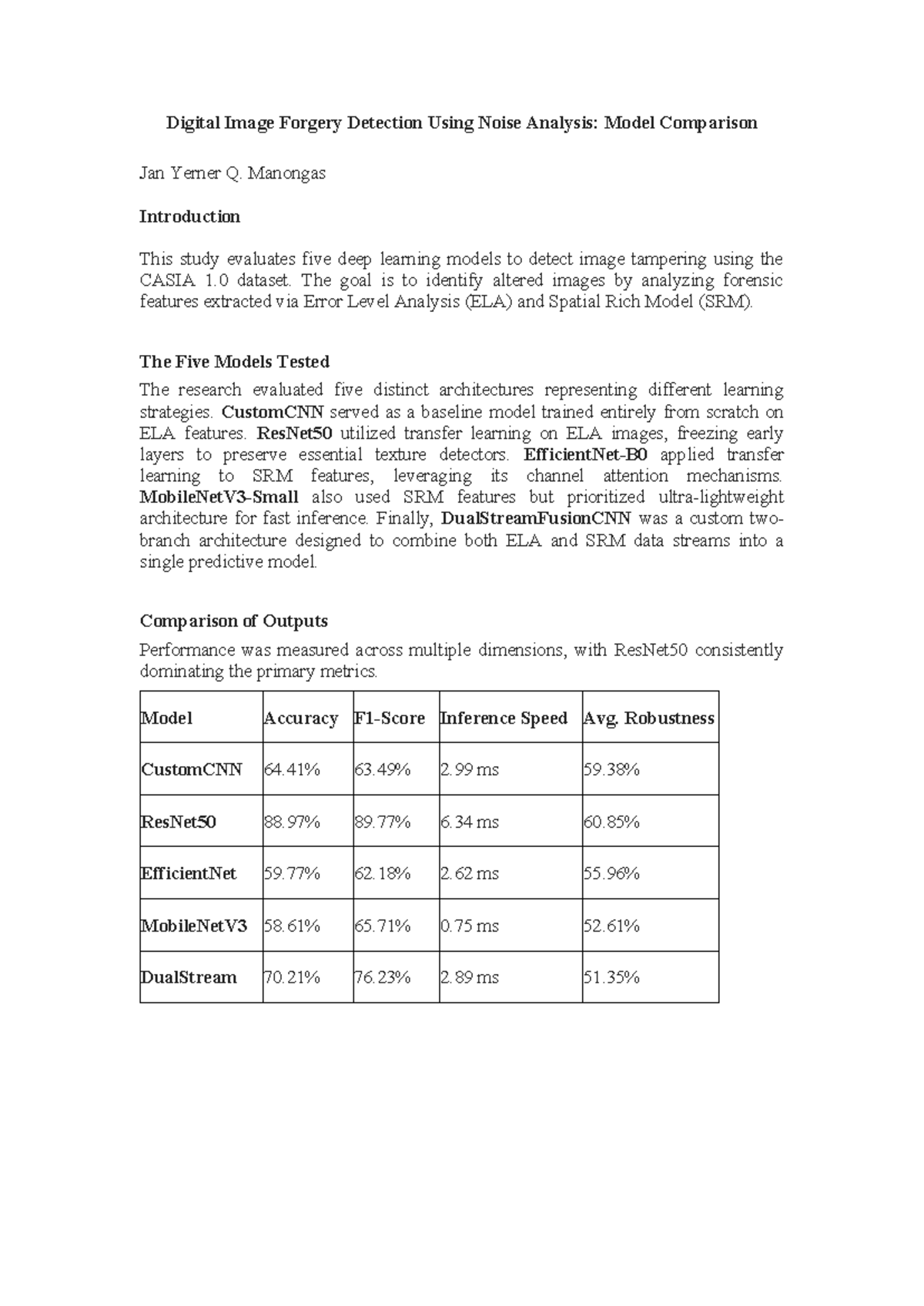 Digital Image Forgery Detection: Model Comparison Study - Studocu