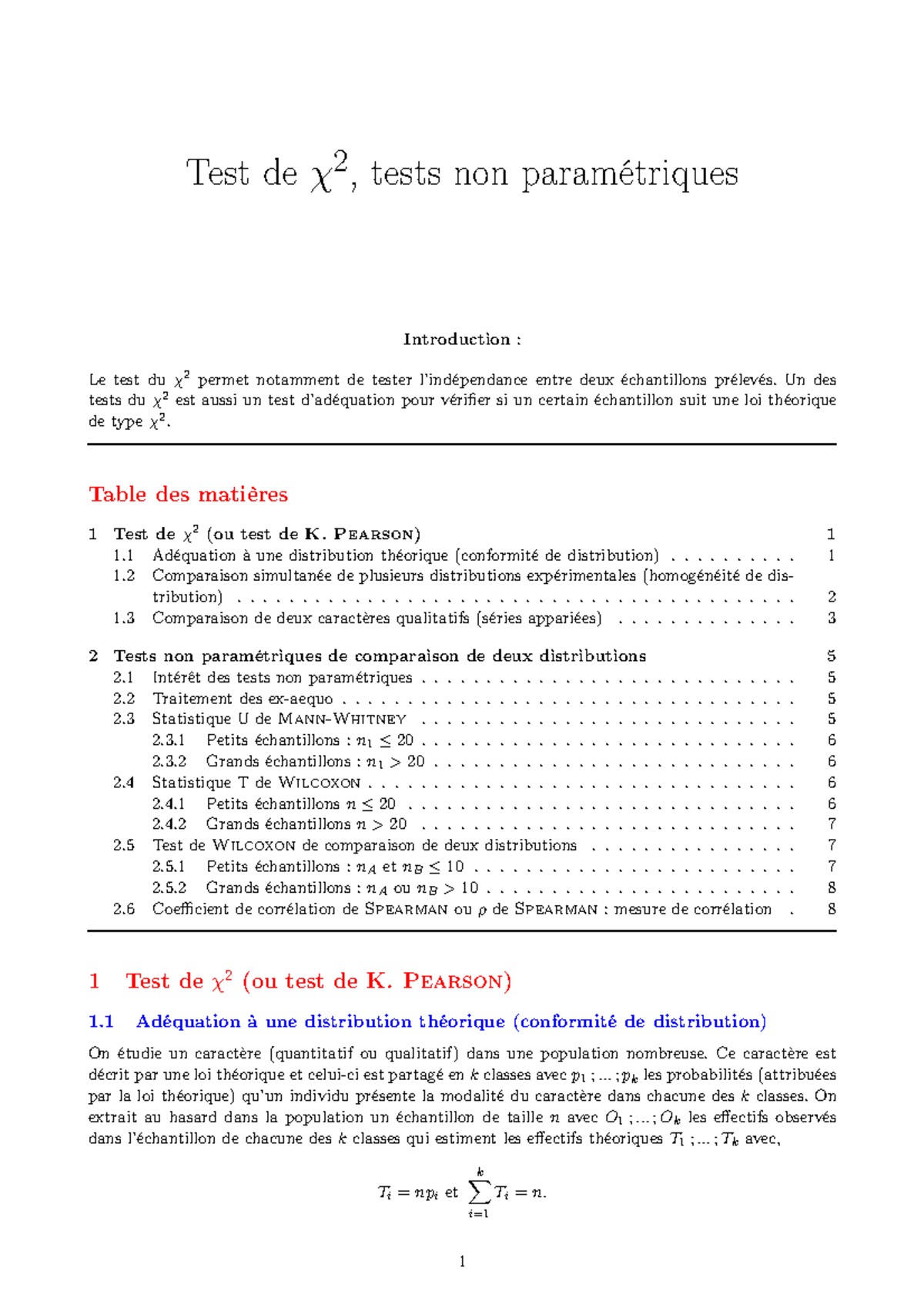 Chimie - Test de x2 tests non paramétriques - Test de χ2, tests non ...
