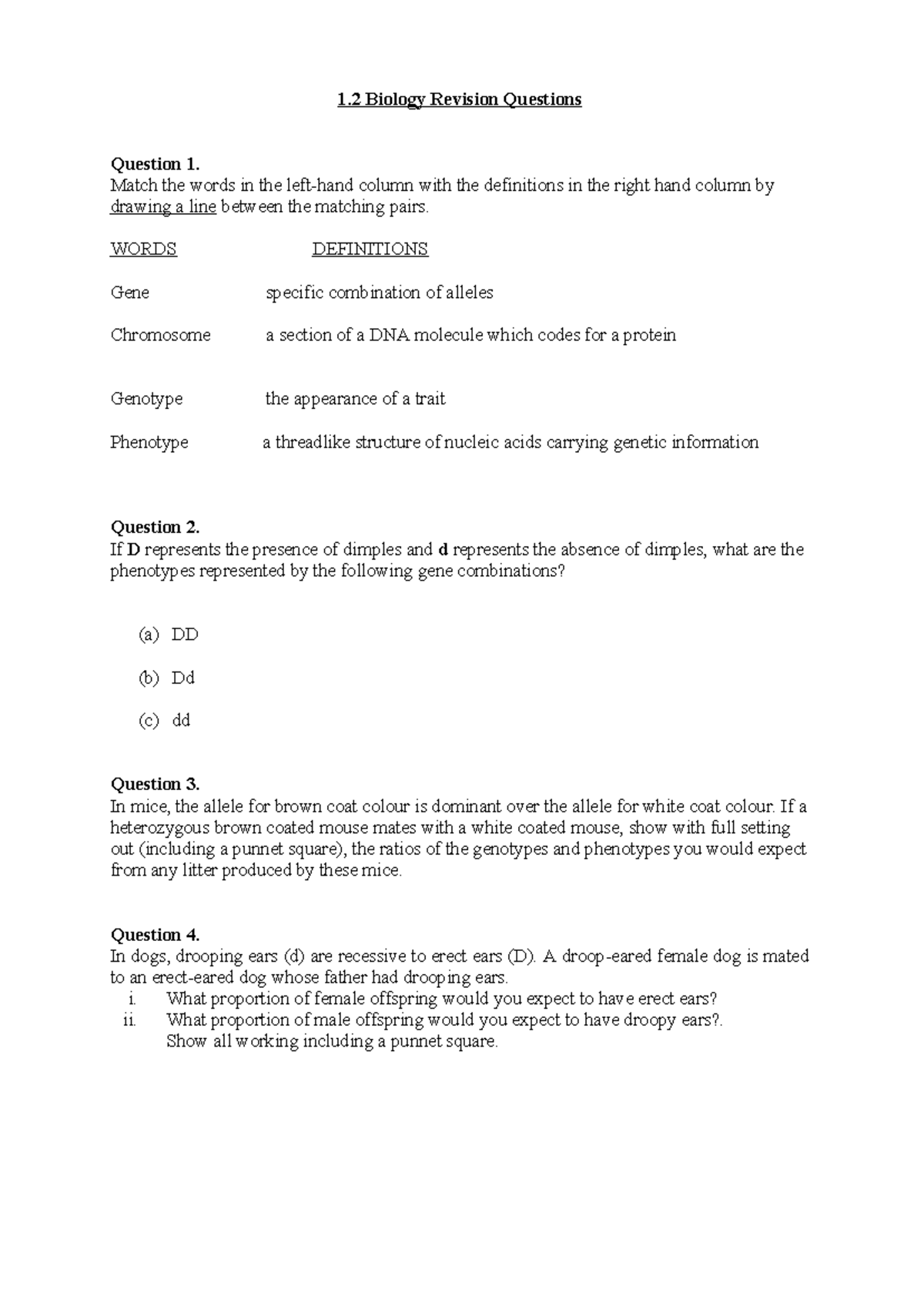 Biology Practice Questions (2) - Revision for Exam - Studocu