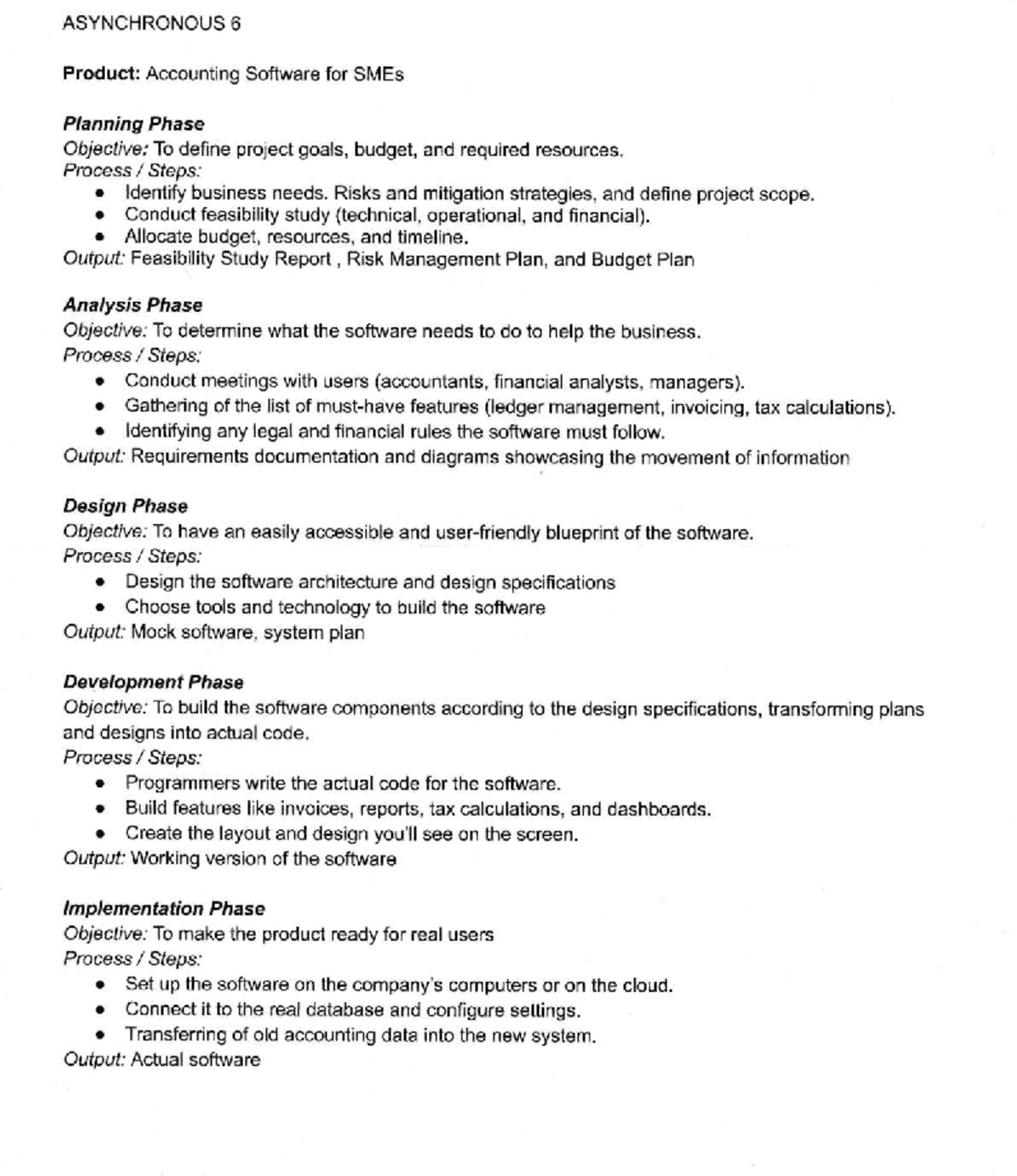 ASYNCHRONOUS 6 Accounting Software Development Phases Overview - Studocu