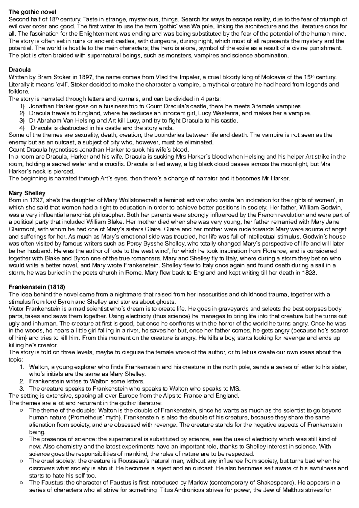 Gothic Literature Overview: Examining Key Works and Themes - Studocu