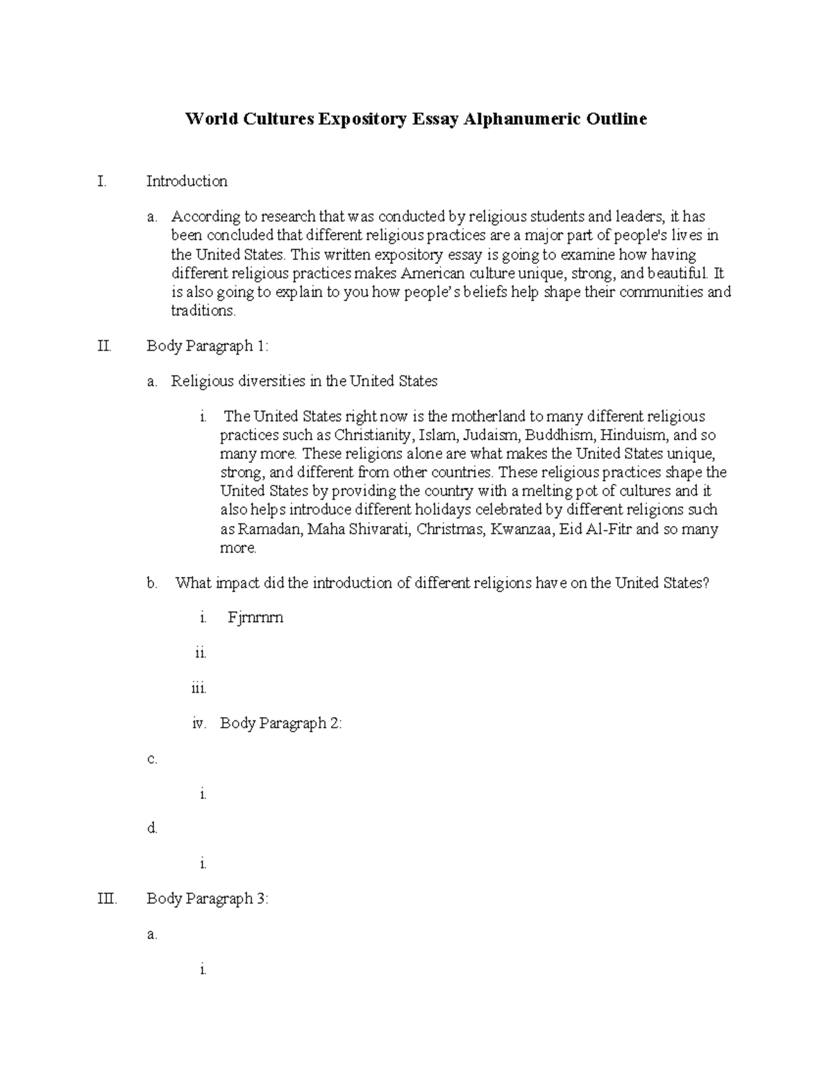 Copy of World Cultures Research Paper Alphanumeric Outline - World ...