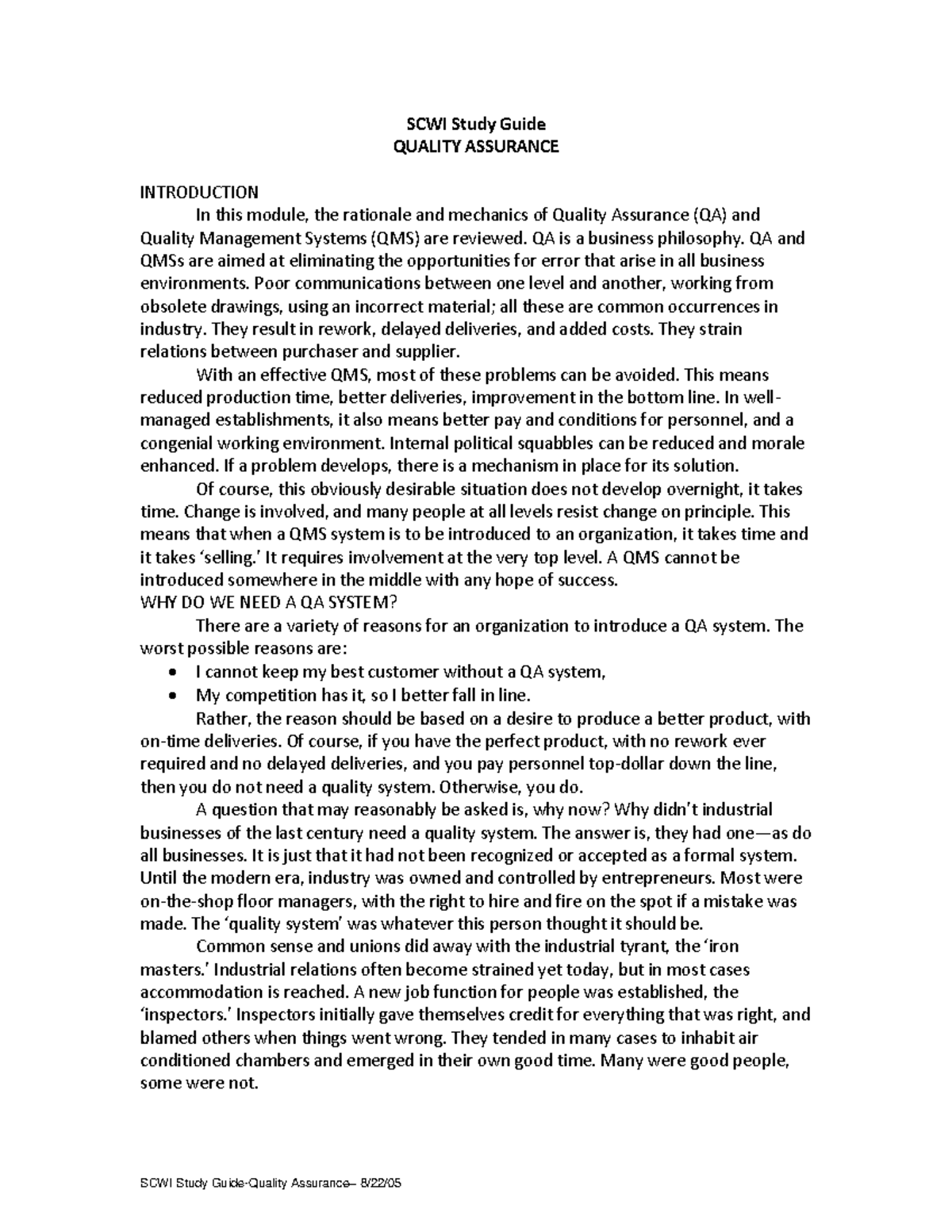 SCWI Study Guide: Quality Assurance Systems for SCWI Exam Prep - Studocu