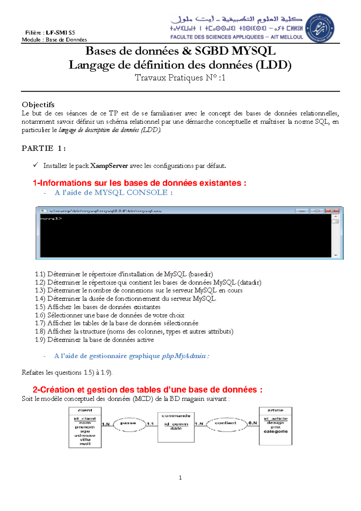 TP1 BD MySQL : Langage de Définition des Données (LDD) - Studocu