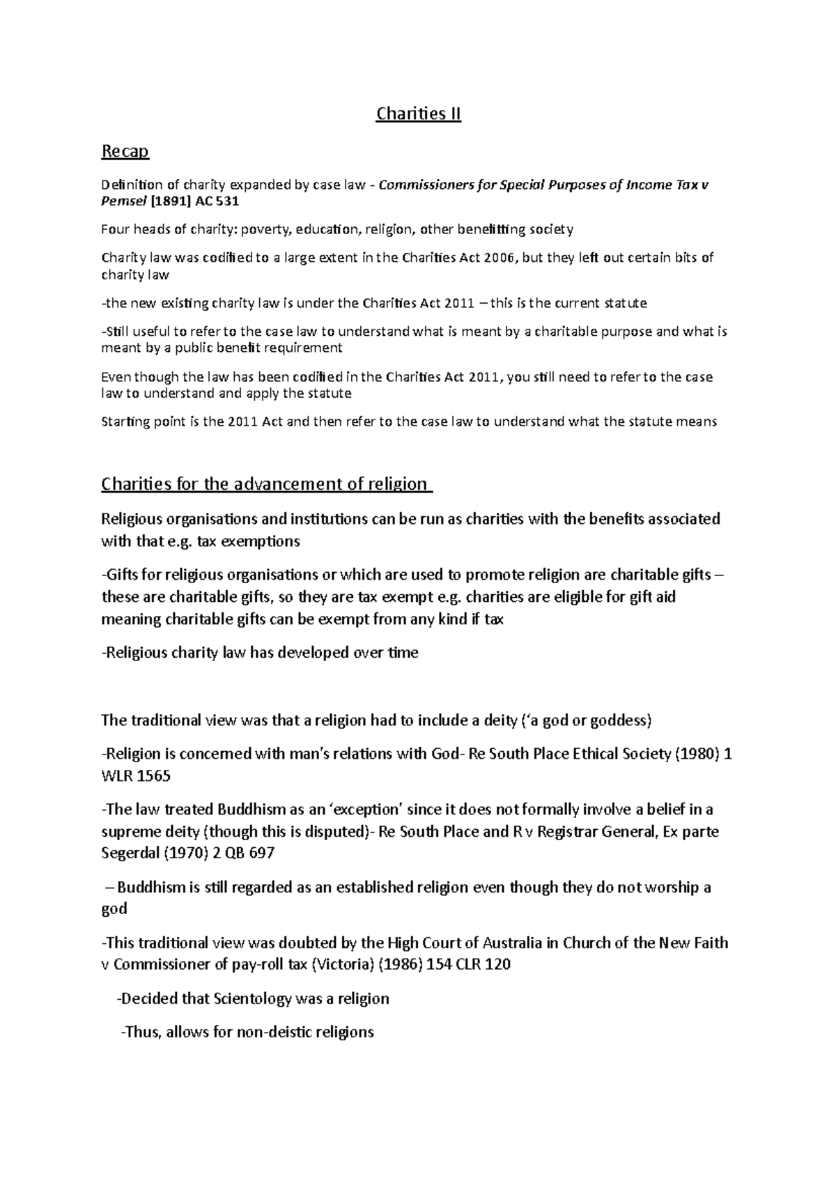 Equity & Trusts - Charities II Overview and Case Law Analysis - Studocu