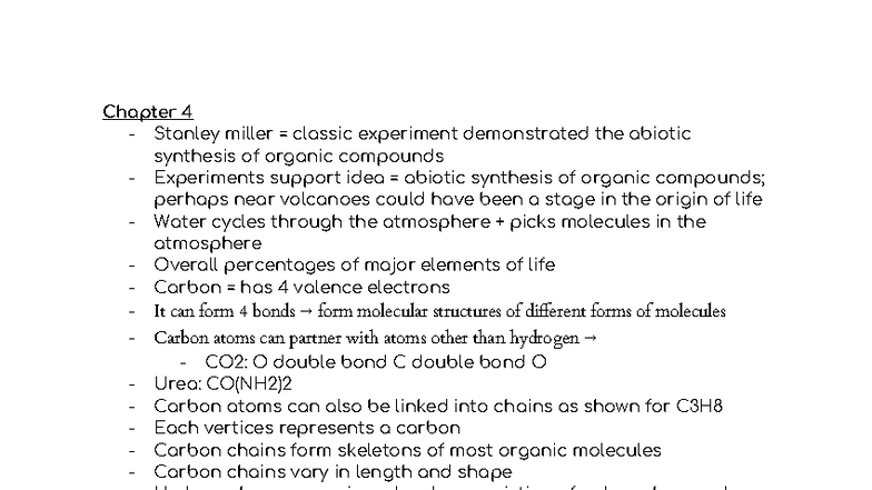 Biology 1500 - Chapter 4-6 Notes on Organic Compounds and ...