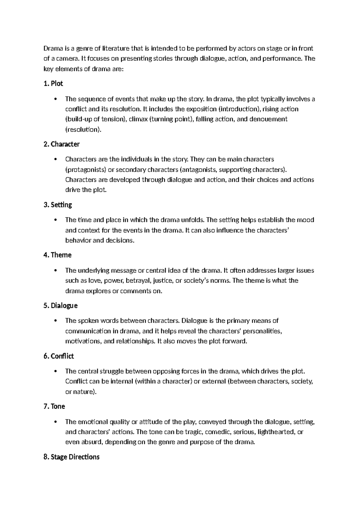 Drama is a genre of literature that is intended to be performed by ...