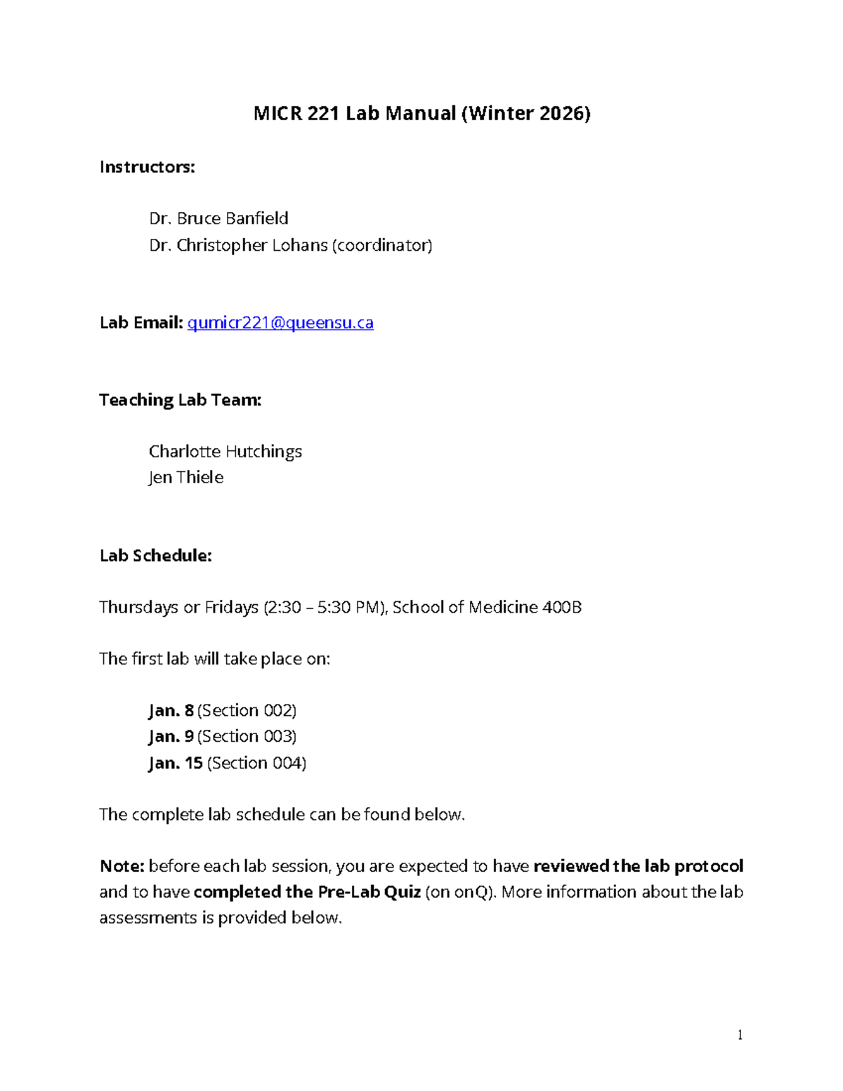MICR 221 - Winter 2026 Lab Manual: Essential Guidelines and Procedures ...
