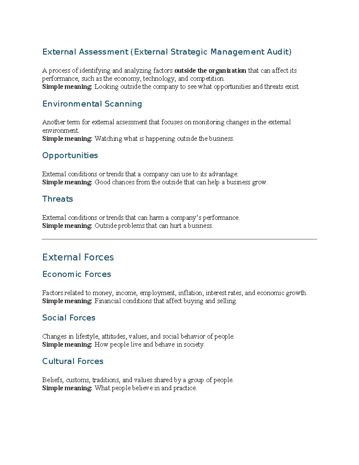 Strategic Management (SM 301) Chapter 3: External Assessment Notes ...