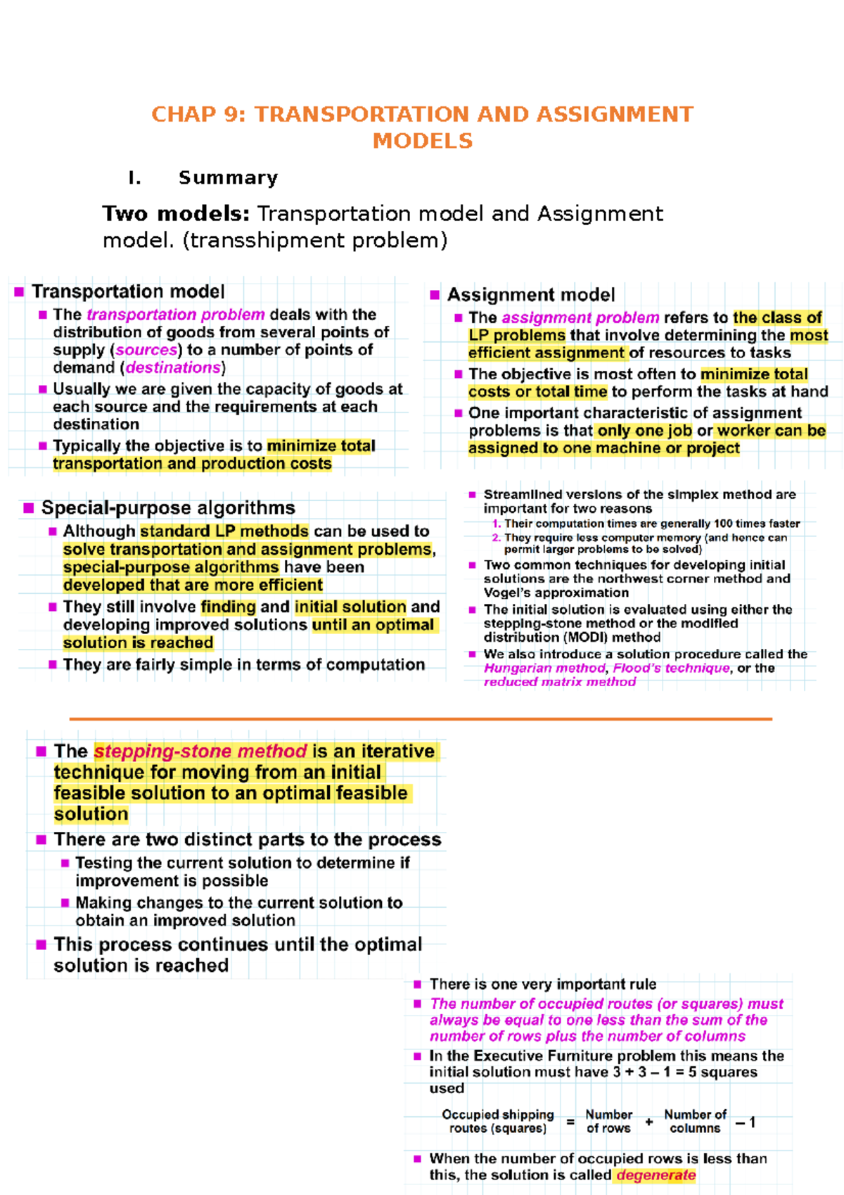 CHAP 9 - Transportation and Assignment Models Overview - Studocu