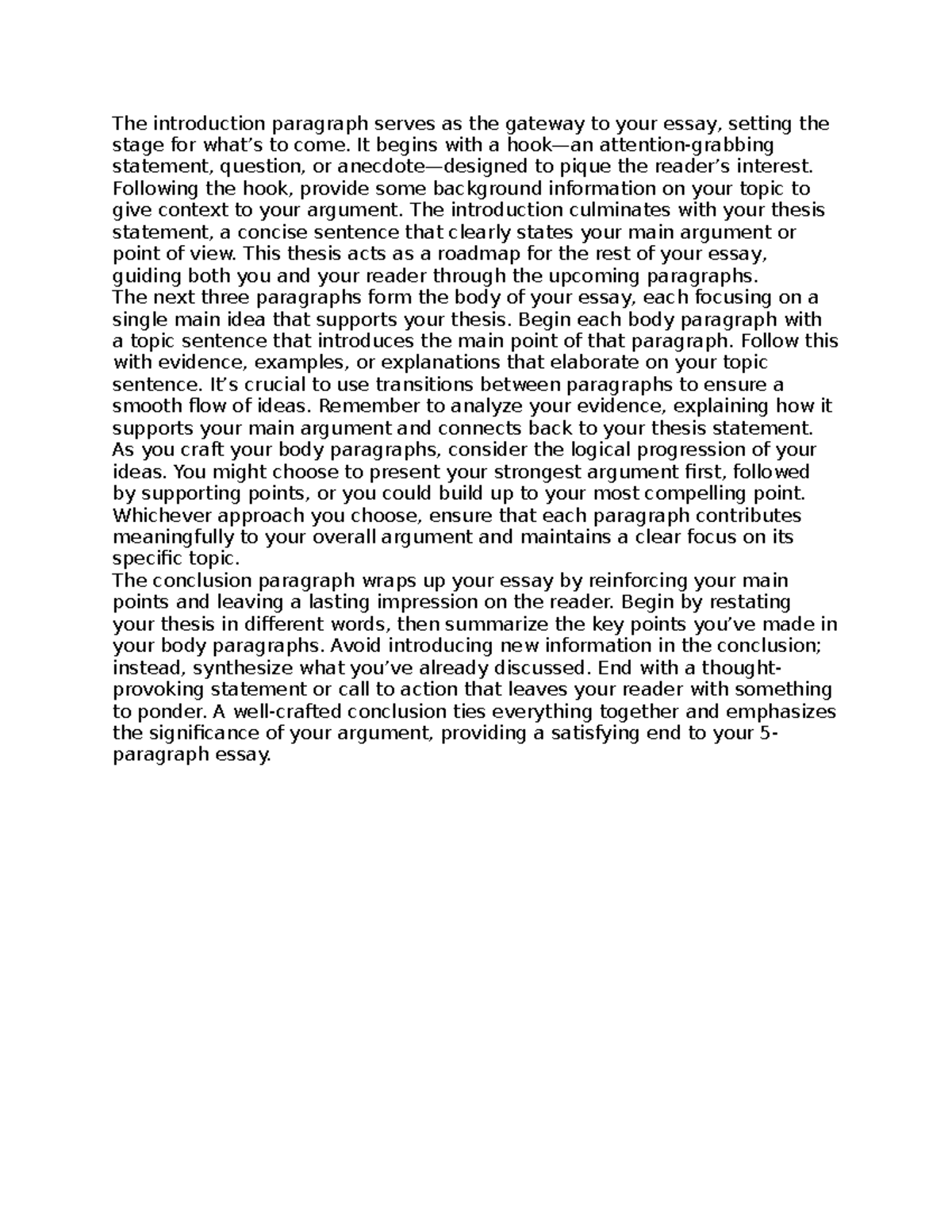 ENG 101: Crafting the Perfect 5-Paragraph Essay Structure - Studocu