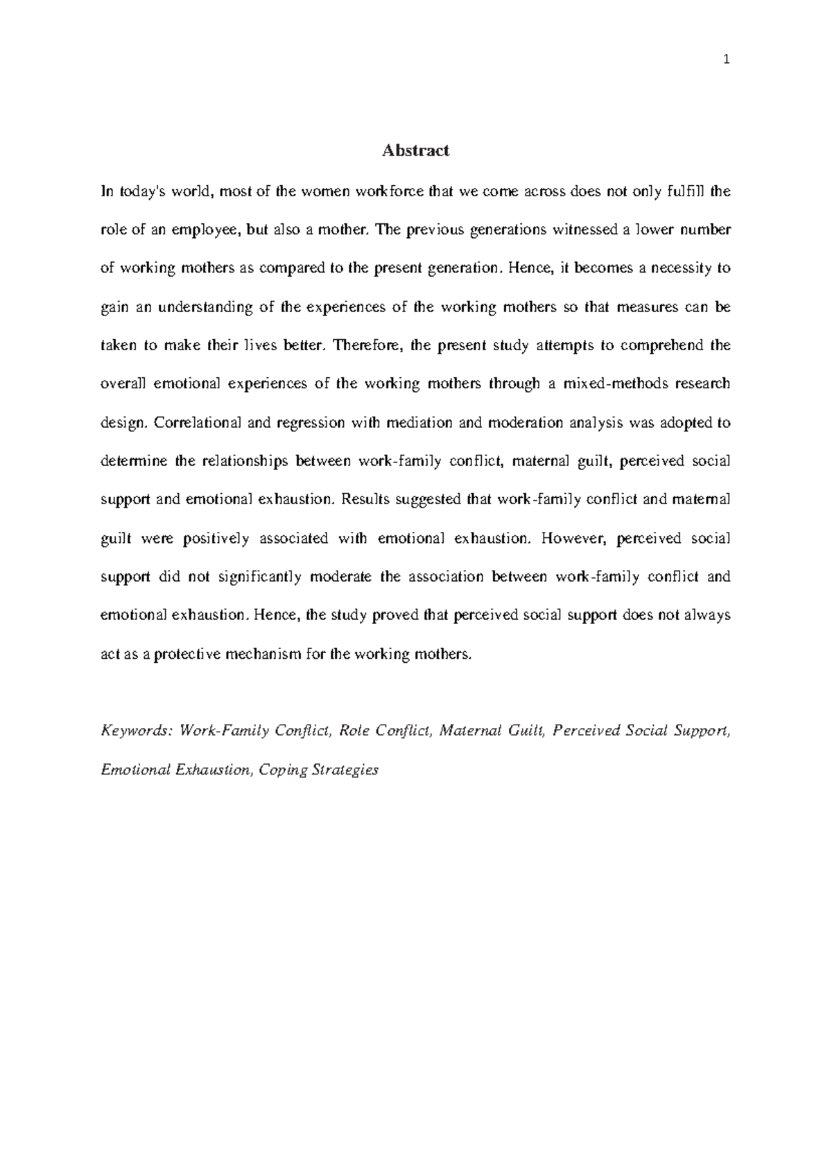 Dissertation: Emotional Exhaustion in Working Mothers (PSY 401) - Studocu